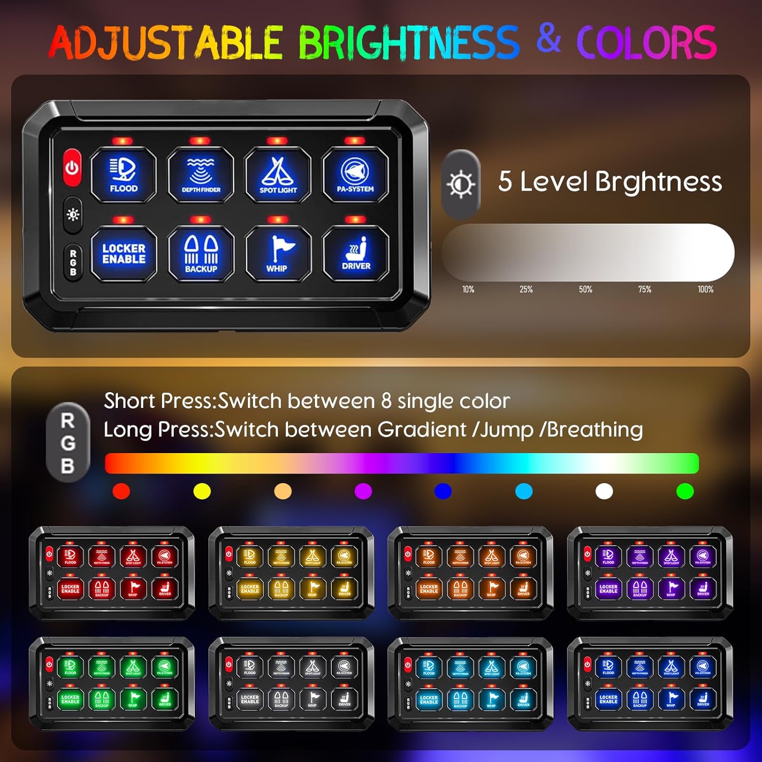 Thumbnail 1 de Chelhead 8-Gang Switch Panel with Relay Box & Fuse, Waterproof RGB Marine Switch Panel
