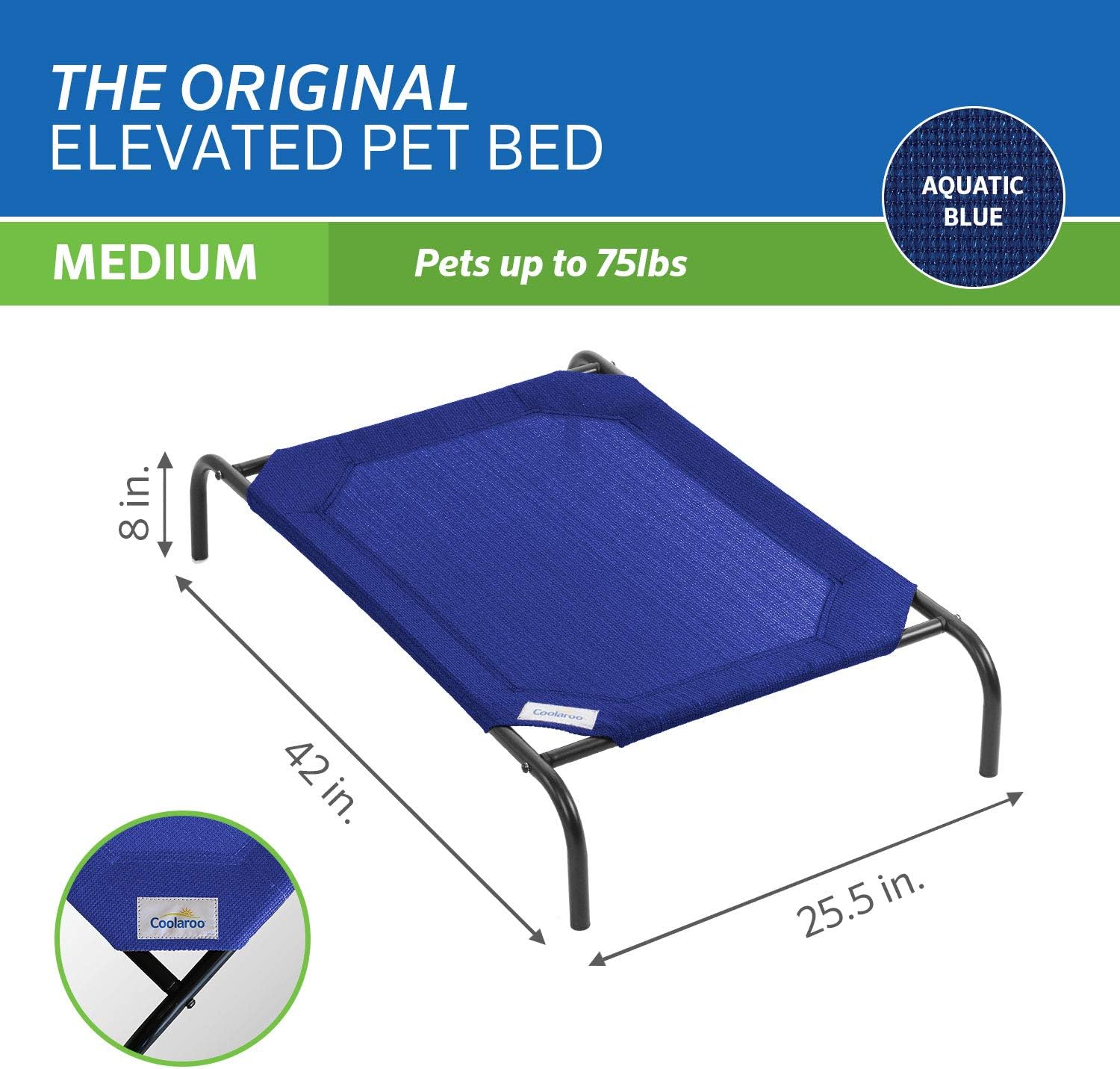 Detalle 2 de Coolaroo Original Elevated Dog Bed - Breathable Cooling Fabric, Off-the-Ground Comfort (Medium)