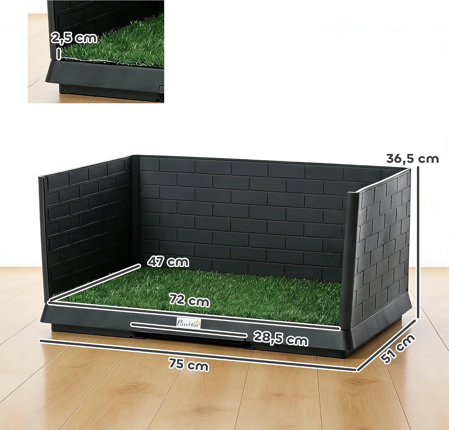 Thumbnail 6 de PawHut D07-070V00BK hondentoilet met kunstgras, hoge wanden en uitschuifbak