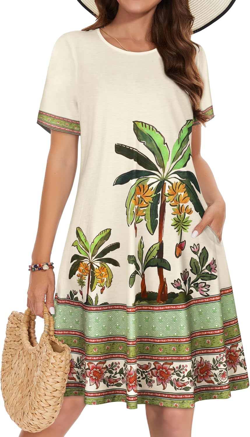 Thumbnail 6 de Summer Dresses for Women Casual T‑Shirt Short Sleeve Floral Sundress Cover-Up with Pockets (Knee-Length)