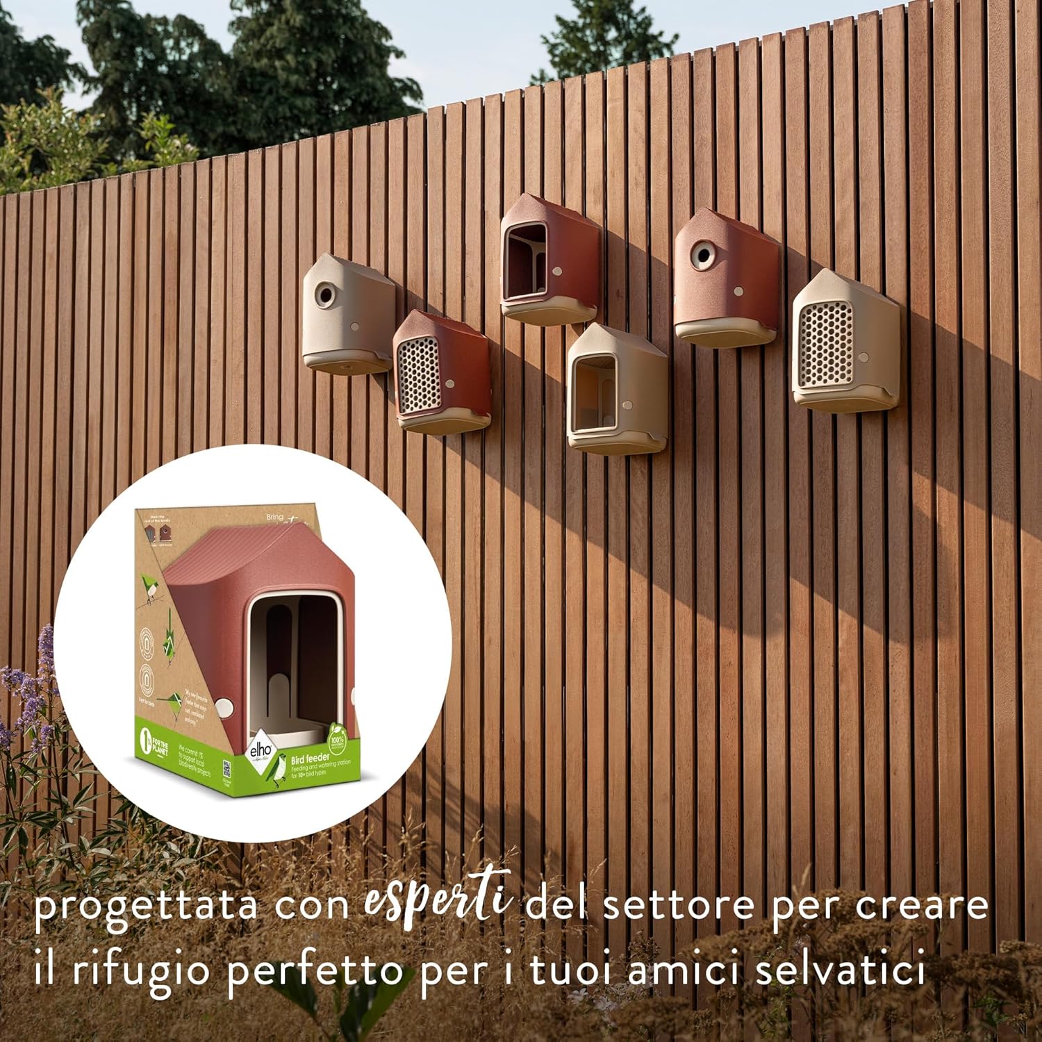 Detalle 2 de Elho Cosy Bird Feeder 18 cm: mangiatoia e abbeveratoio in plastica riciclata, design moderno per il giardino