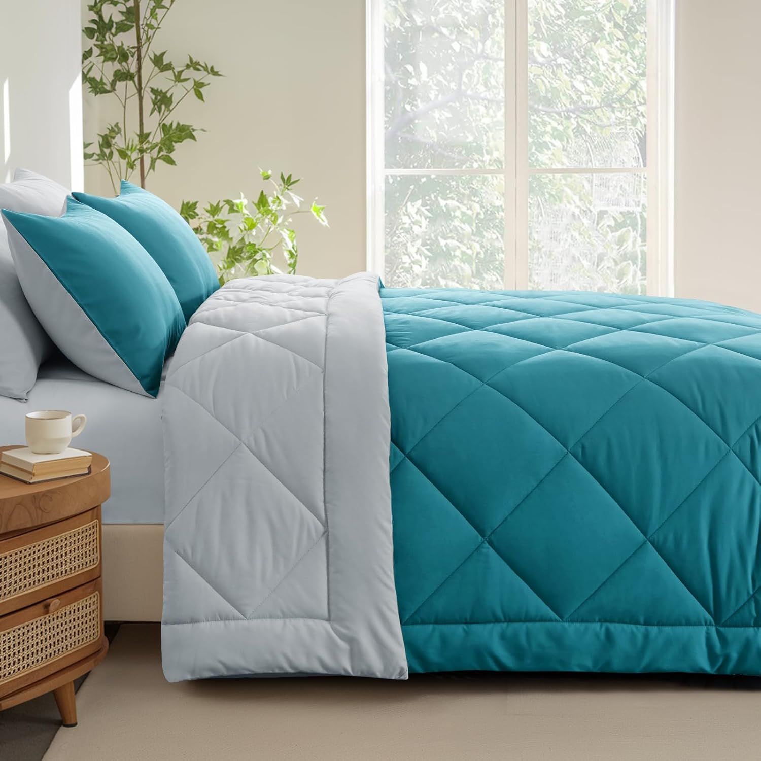Thumbnail 2 de Aisbo Coverless Duvet King Size 10.5 Tog (230x220cm) Teal/Grey reversible quilt with 2 pillowcases