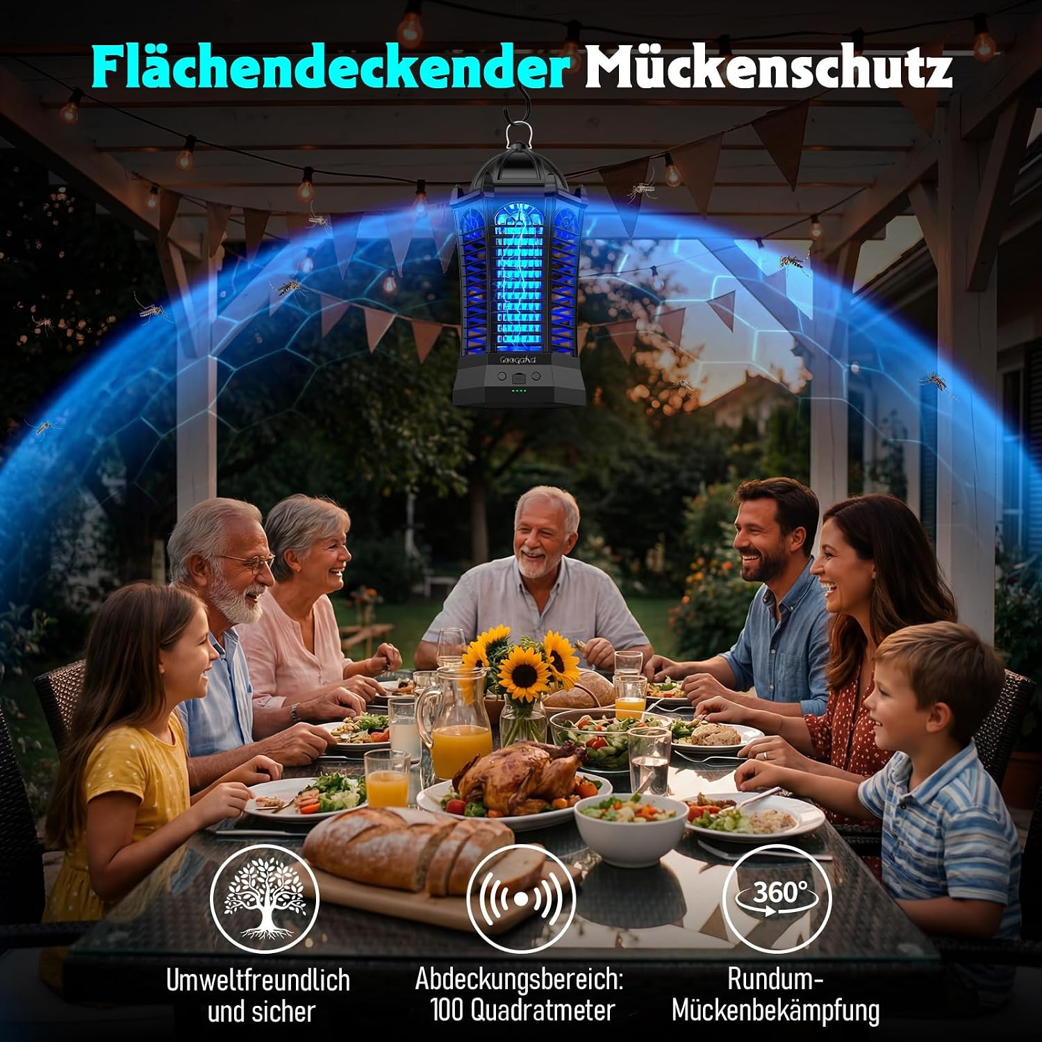 Detalle de GooQand Insektenvernichter elektrisch mit LED-Beleuchtung – 3-in-1 für Innen und Außen