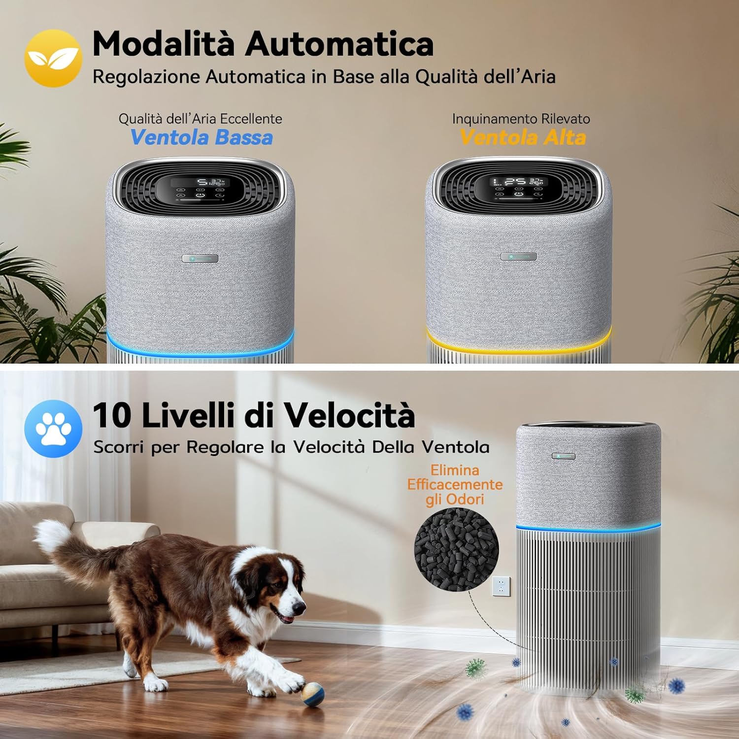 Thumbnail 3 de Amicura P3 purificatore d’aria intelligente per grandi ambienti fino a 250 m² con filtro H13 HEPA e carbone attivo