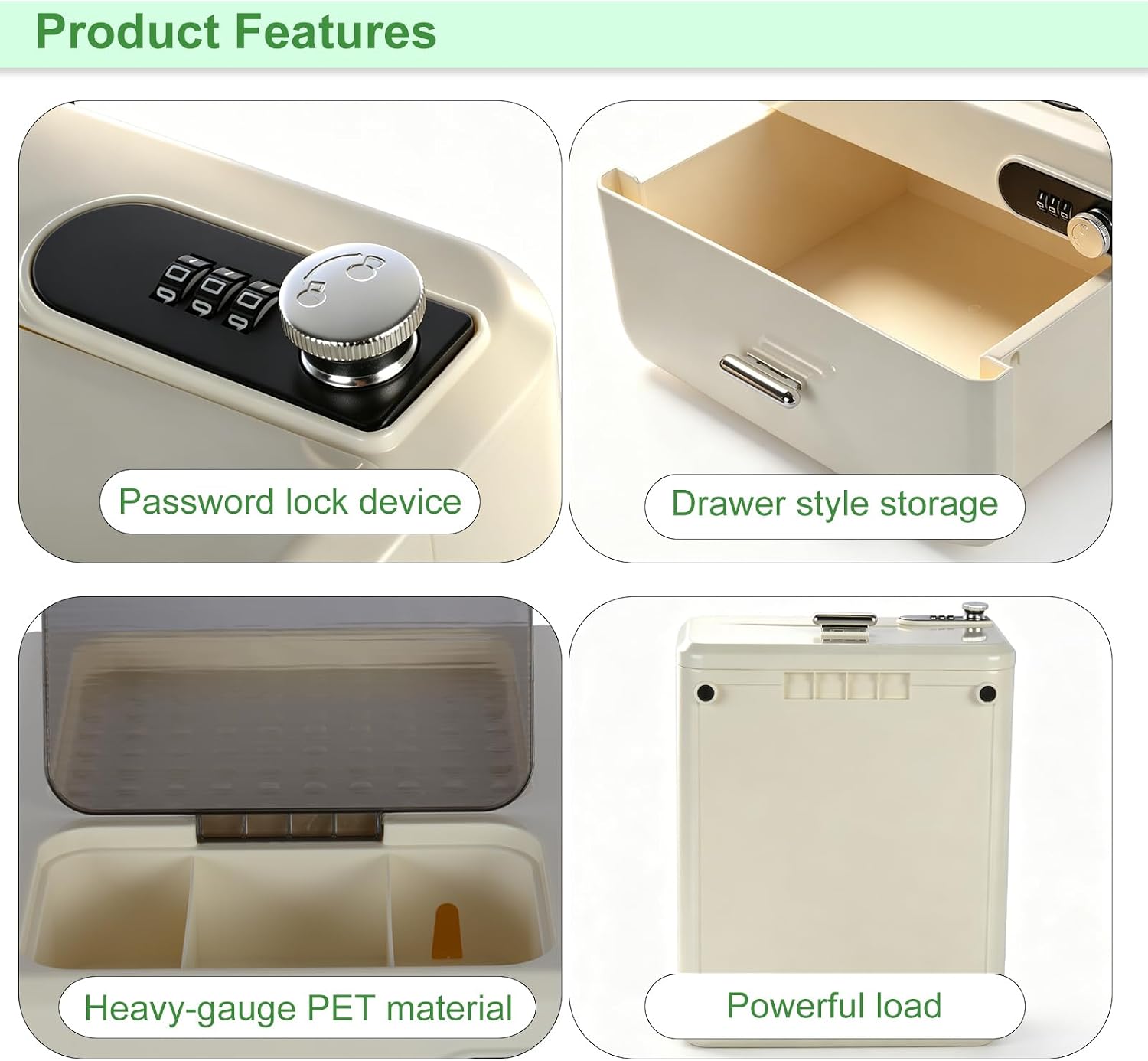 Detalle de Uotyle Lockable Storage Container, 11L White Drawer with 3-Digit Lock