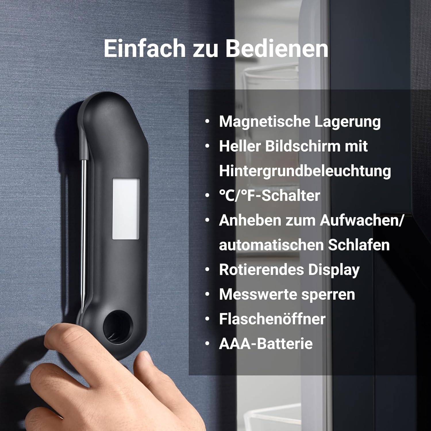 Thumbnail 5 de ThermoMaven F1 Turbo – Digitales Fleischthermometer mit 0,5 s Sofortanzeige, IP67, Magnet‑Halterung und integrierter Flaschenöffner
