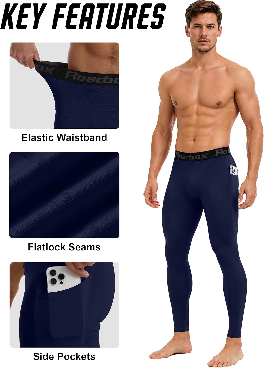 Detalle 1 de Roadbox Men's Compression Pants with Two Side Pockets