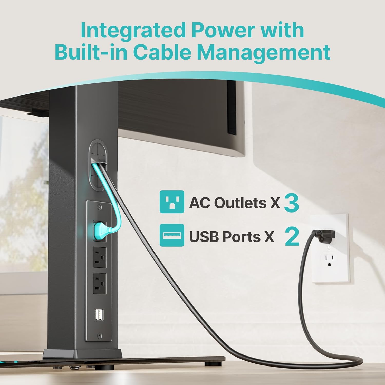 Thumbnail 3 de Pegzone Universal TV Stand Swivel with Power Outlet (43–90" TVs, VESA up to 600x400mm)