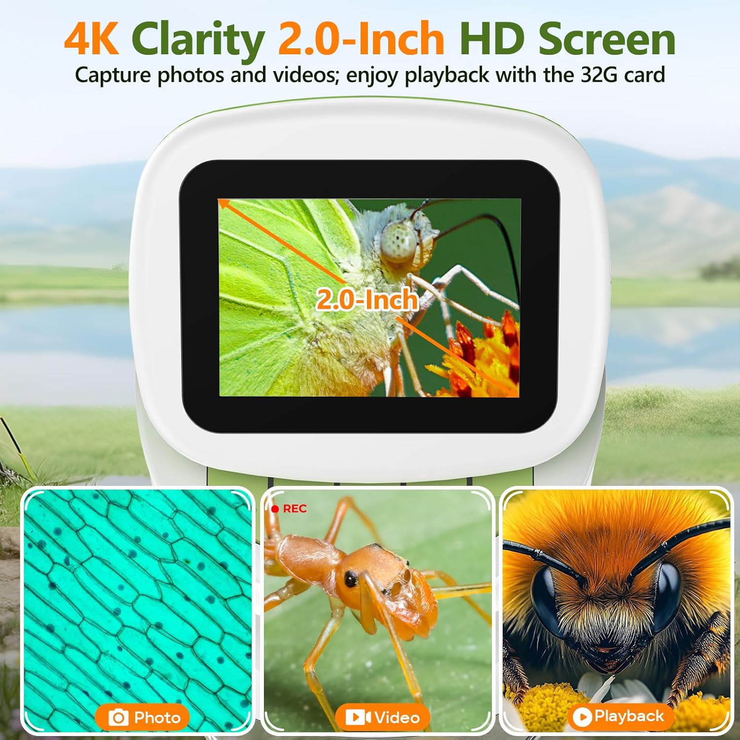 Thumbnail 4 de BEBANG Kids Handheld Mini Microscope with Stand – 2.0" 4K Screen, 1000X Digital Pocket Microscope Kit (32G EVA Case)