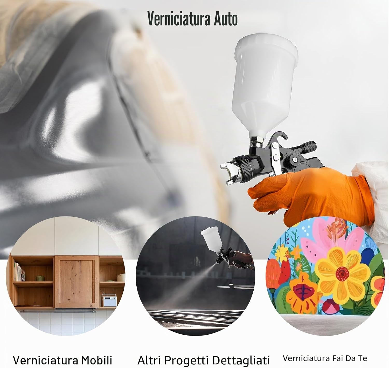 Thumbnail 6 de HVLP Pistola a spruzzo con 10 Tazza di Vernice Usa e Getta, 650ML – 4 ugelli e manometro, professionale