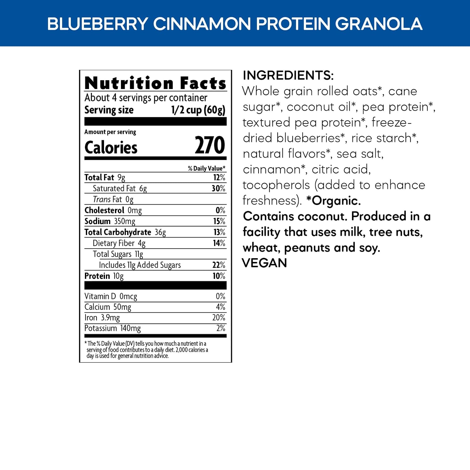 Detalle de Nature's Path 25141U Organic Blueberry Cinnamon Protein Granola, 10 oz, 6-Pack