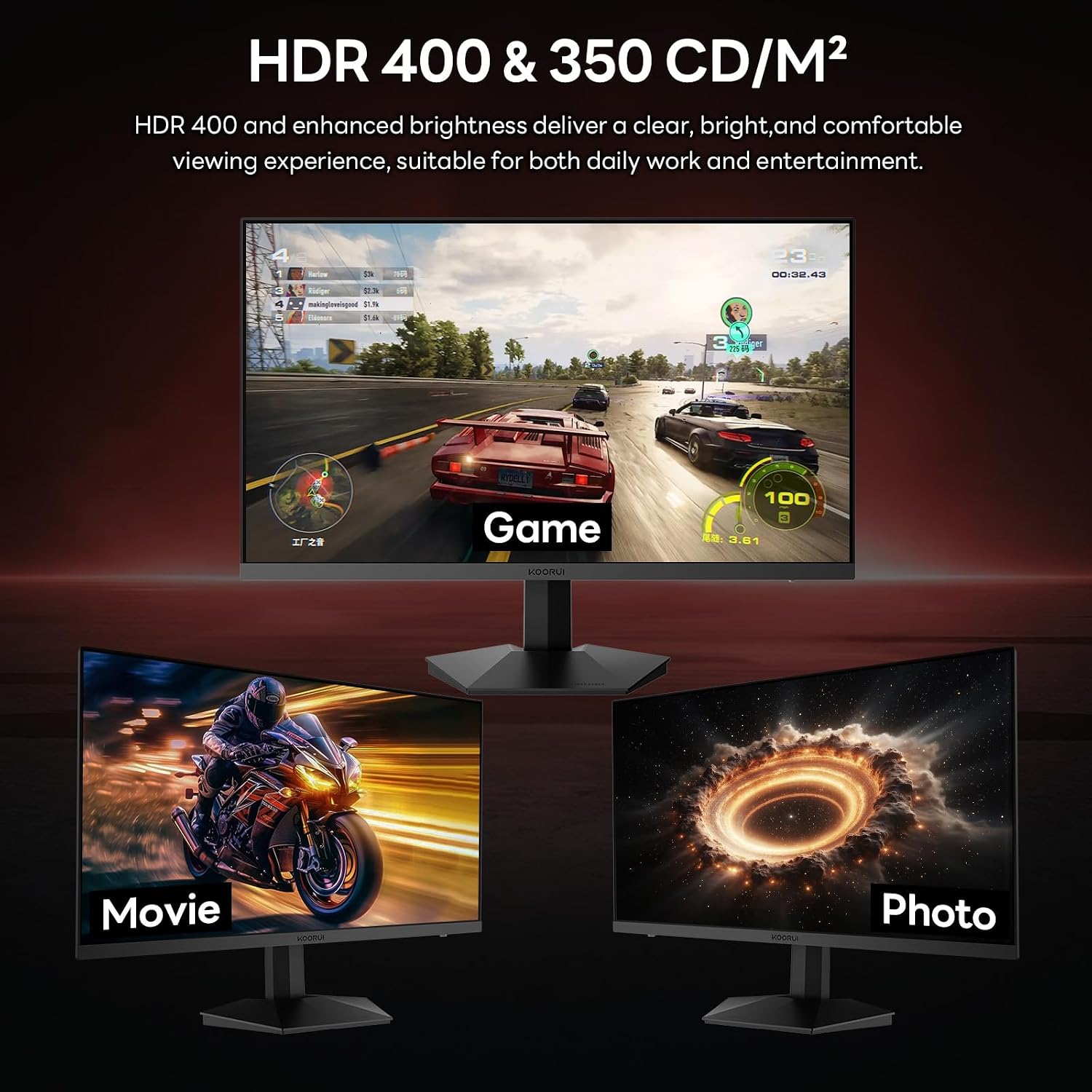 Detalle de KOORUI 27 inch QHD Gaming Monitor G2721X: 2560x1440, 260Hz (240Hz supported), HDR400, Fast IPS