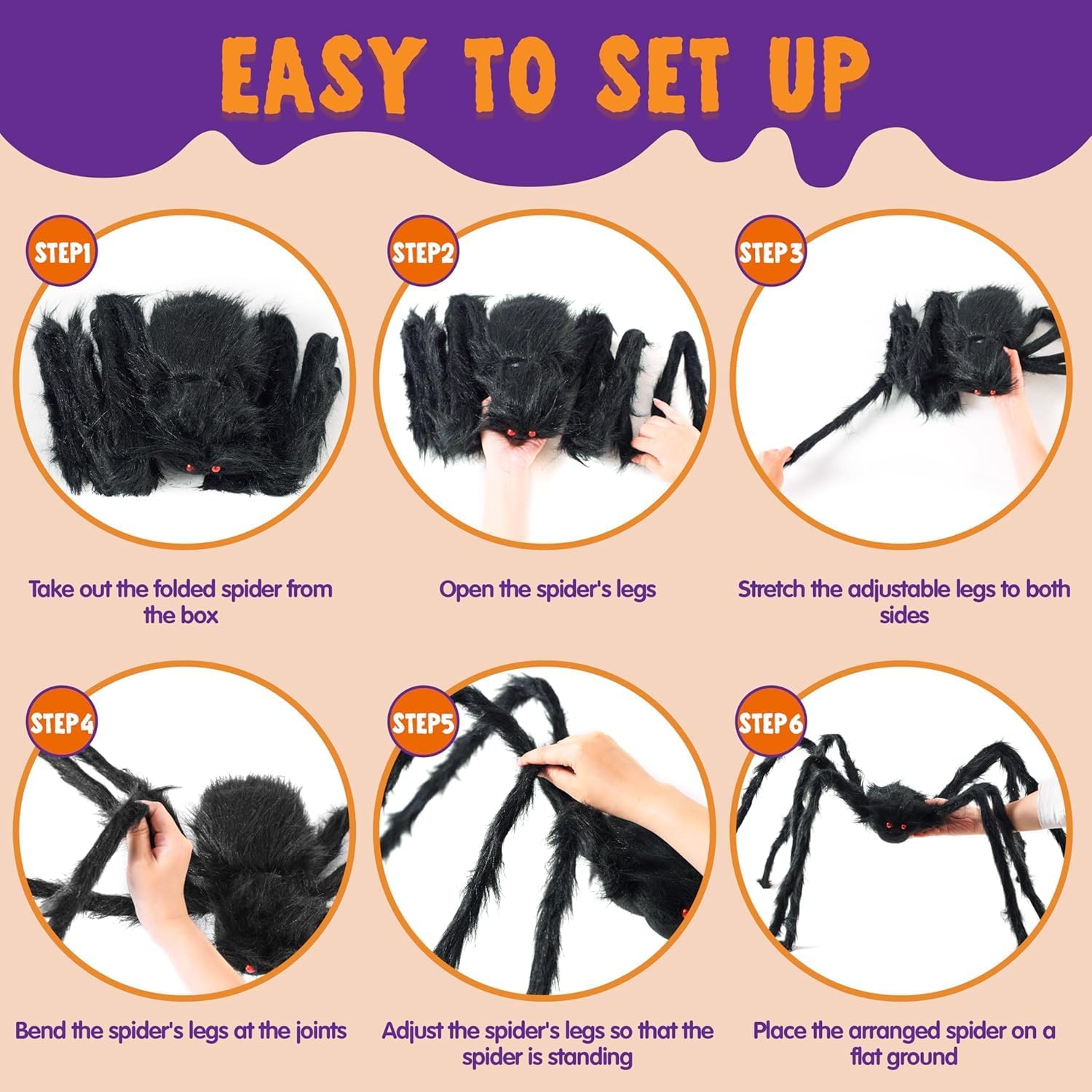 Detalle de JOYIN SC-SP01 Halloween Spider Decor, Adjustable Iron-Wire Legs, Plush Black Finish