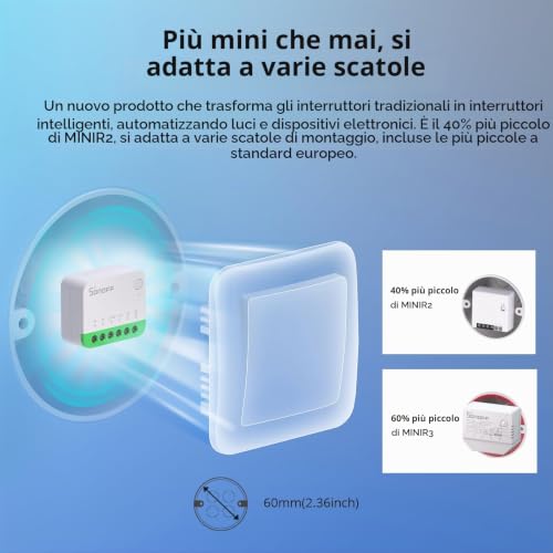 Detalle de SONOFF Matter, mini modulo Wi-Fi per interruttori, 10 A, confezione da 4
