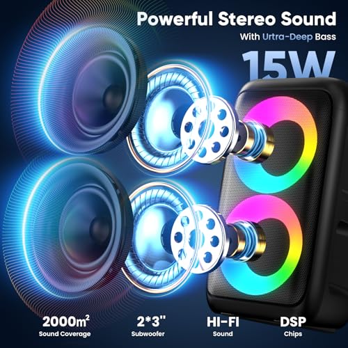 Detalle de Peski Karaoke Machine for Adults & Kids — 15W Portable Bluetooth PA System with 2 Mics, TWS, LED Lights, 10H Battery