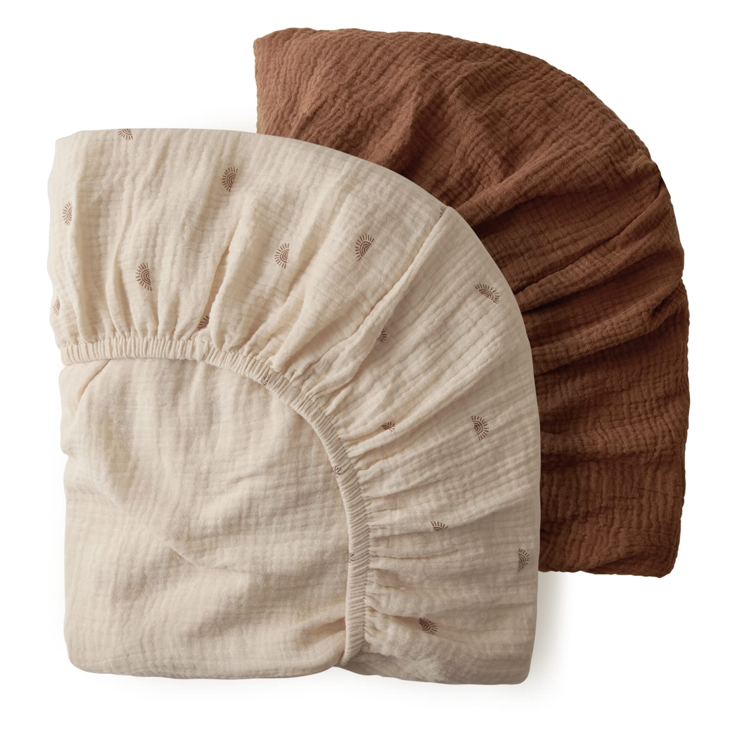 Detalle de Blissful Diary Muslin Mini Crib Sheets (Pack N Play), 2-Pack — Sunshine & Brown
