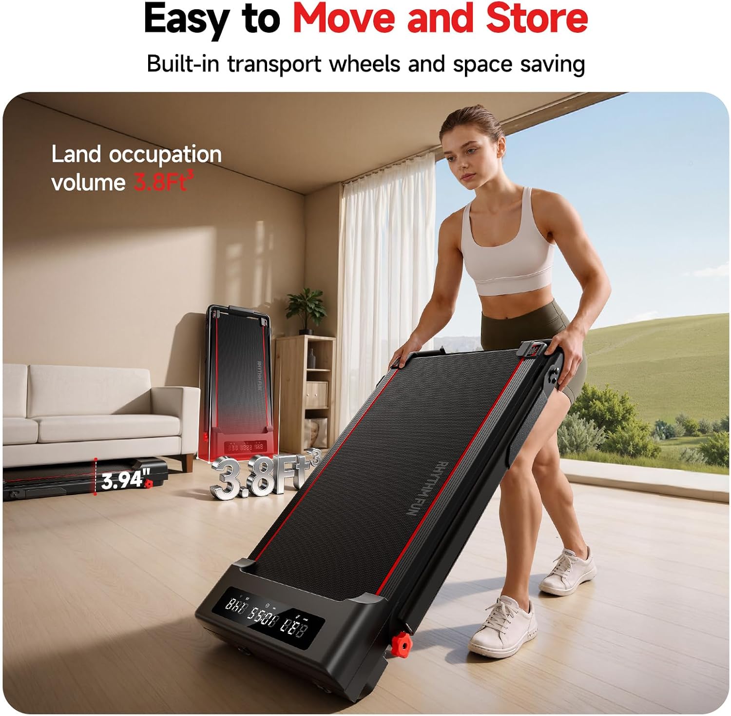 Thumbnail 6 de RHYTHM FUN M4138 15% Incline Folding Walking Treadmill with Handlebar