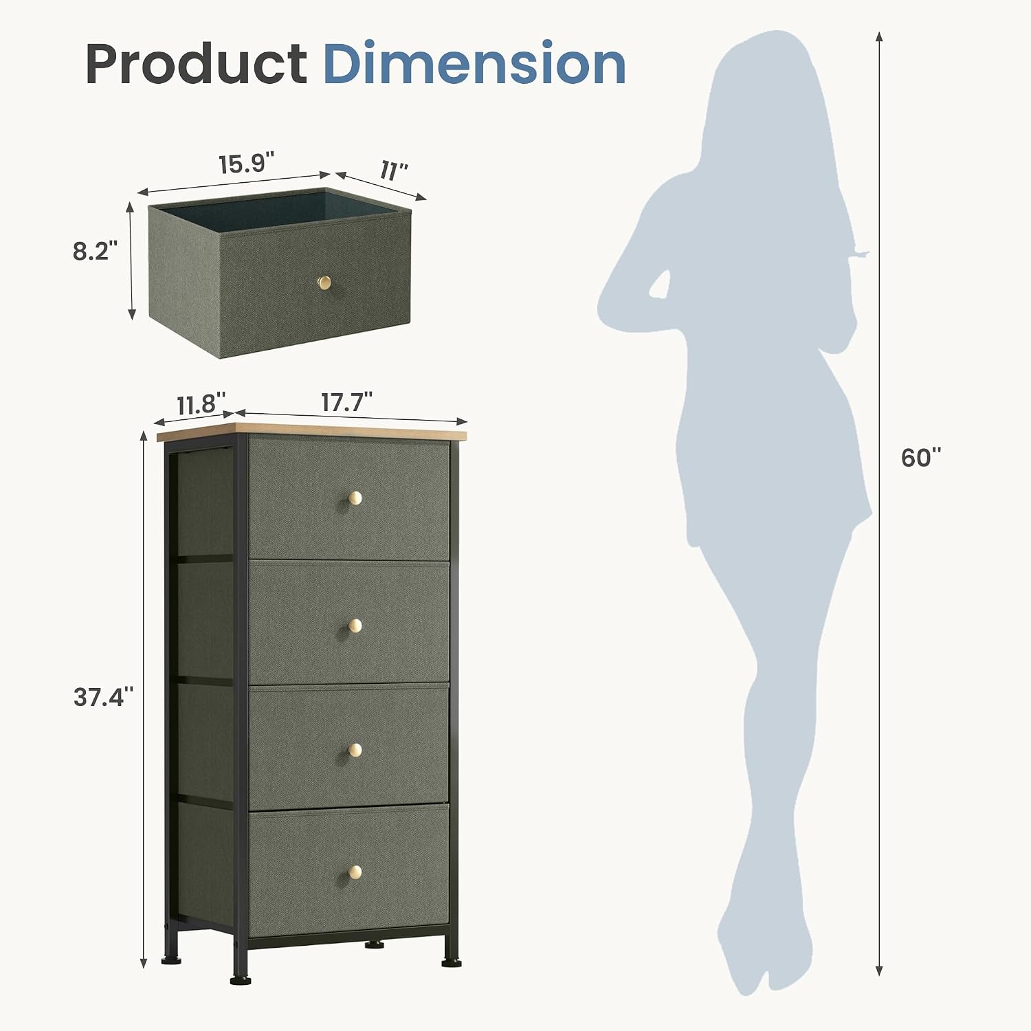 Detalle de DUMOS Nightstand with 4 Fabric Drawers