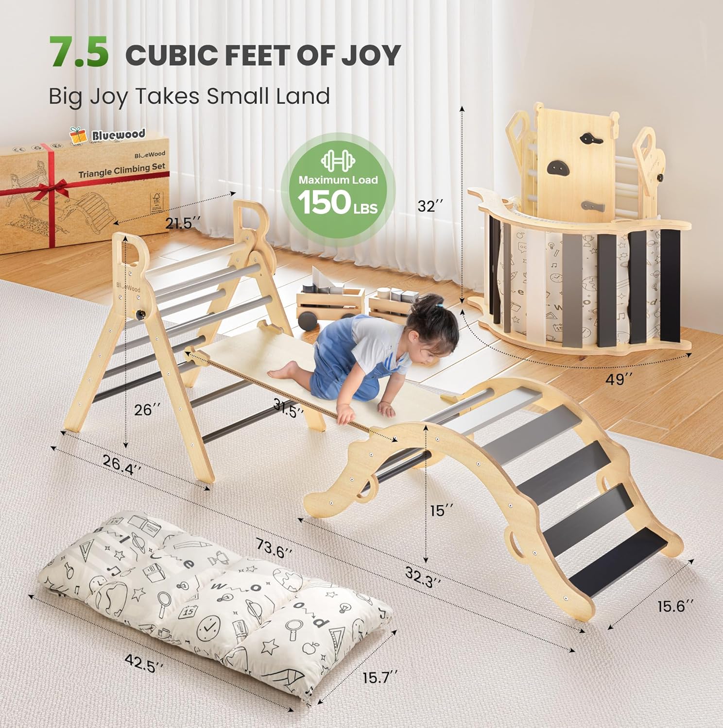 Thumbnail 3 de BlueWood Pikler Triangle Set with Cushion — 8-in-1 Montessori-Inspired Climbing Toy