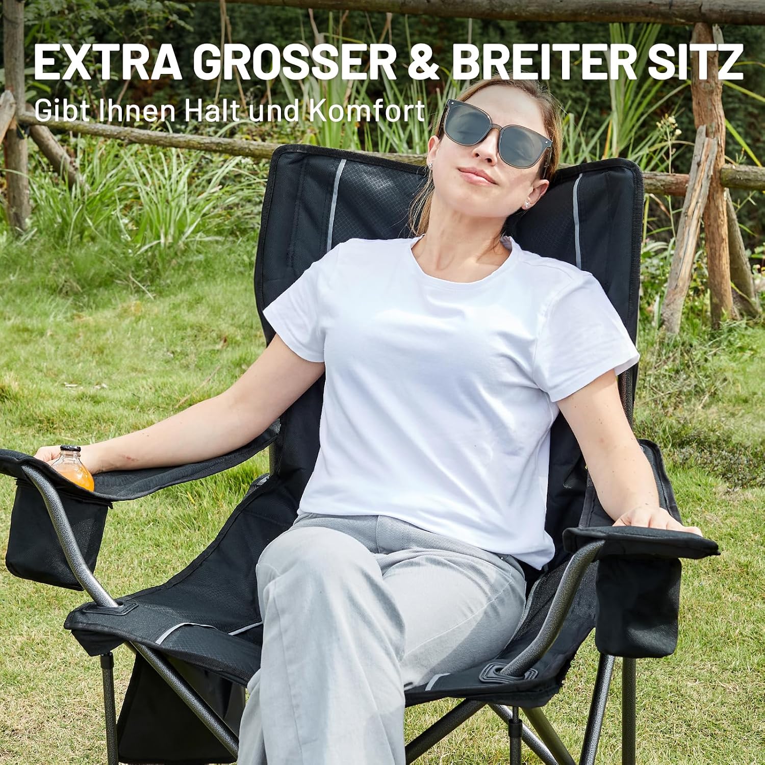 Detalle de TIMBER RIDGE 2er Campingstuhl faltbar (2 Stück) – extra breit, bis 200 kg, mit isolierter Kühltasche