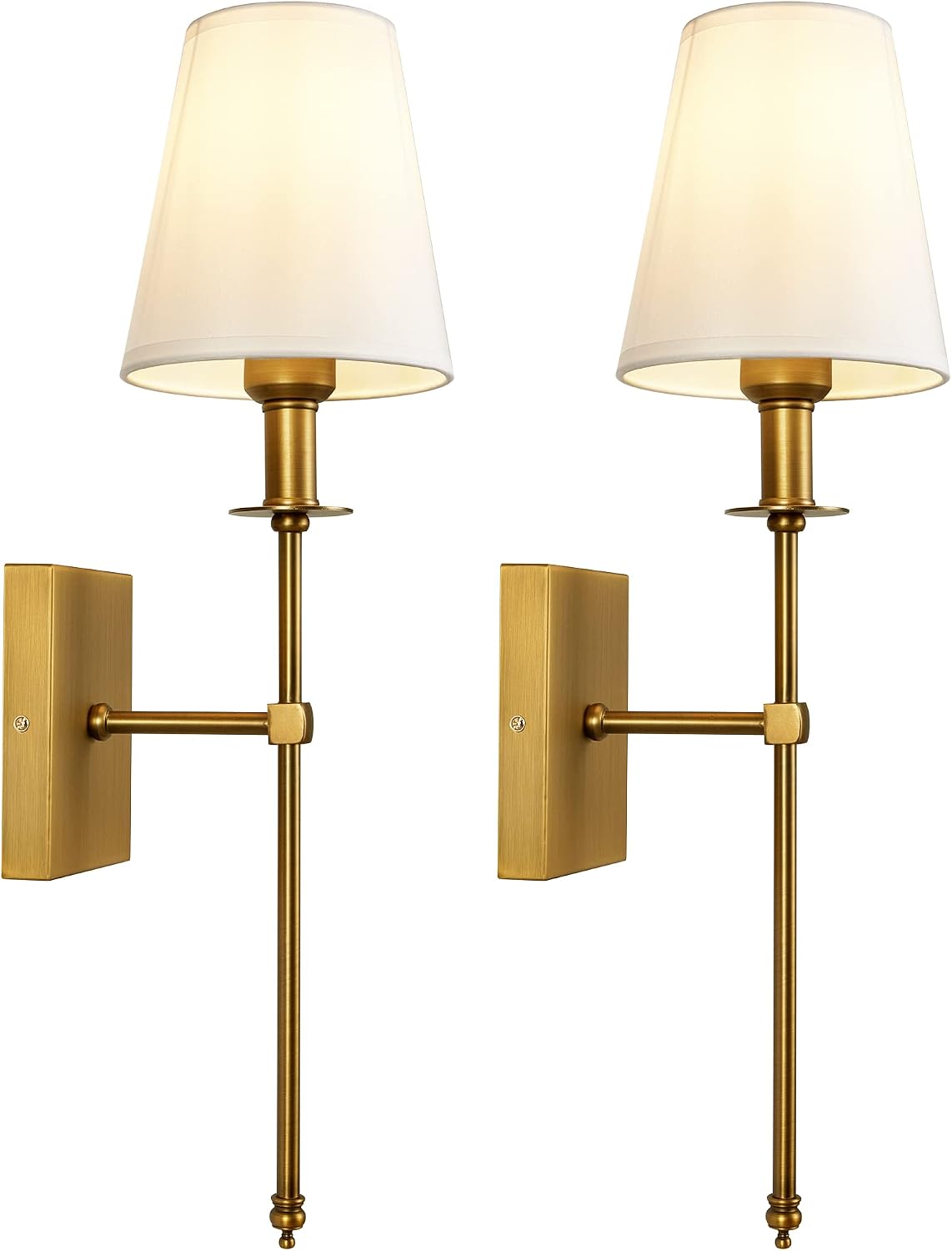 Detalle de TERLEENART Modern Antique Brass Wall Sconces, Set of 2 with White Fabric Shades