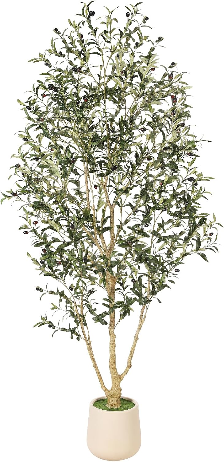Detalle de FEELEAD 7 ft Faux Olive Tree with Planter, Adjustable Branches and Lifelike Leaves