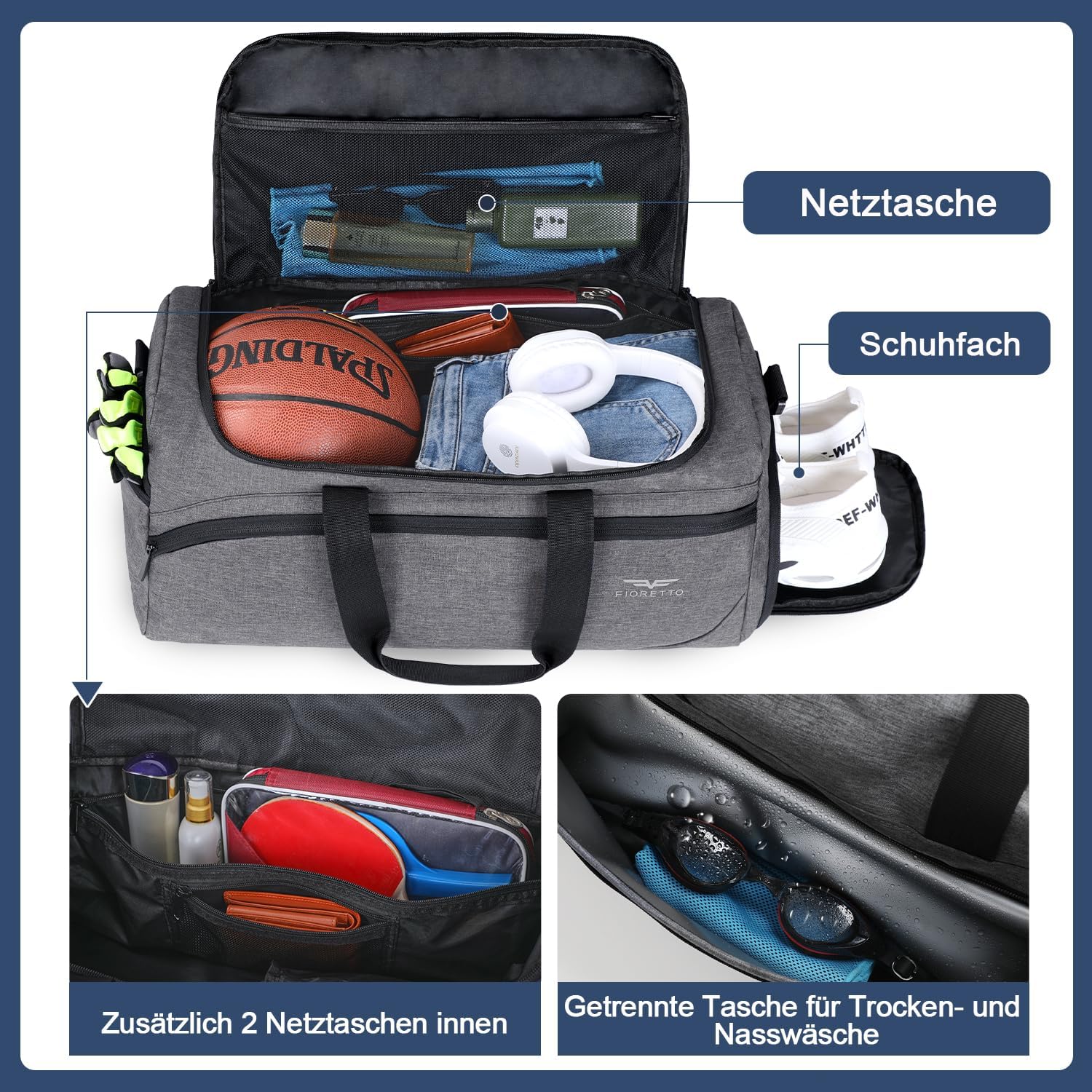 Detalle de Fioretto FIORETTO 35L Sporttasche mit Nassfach