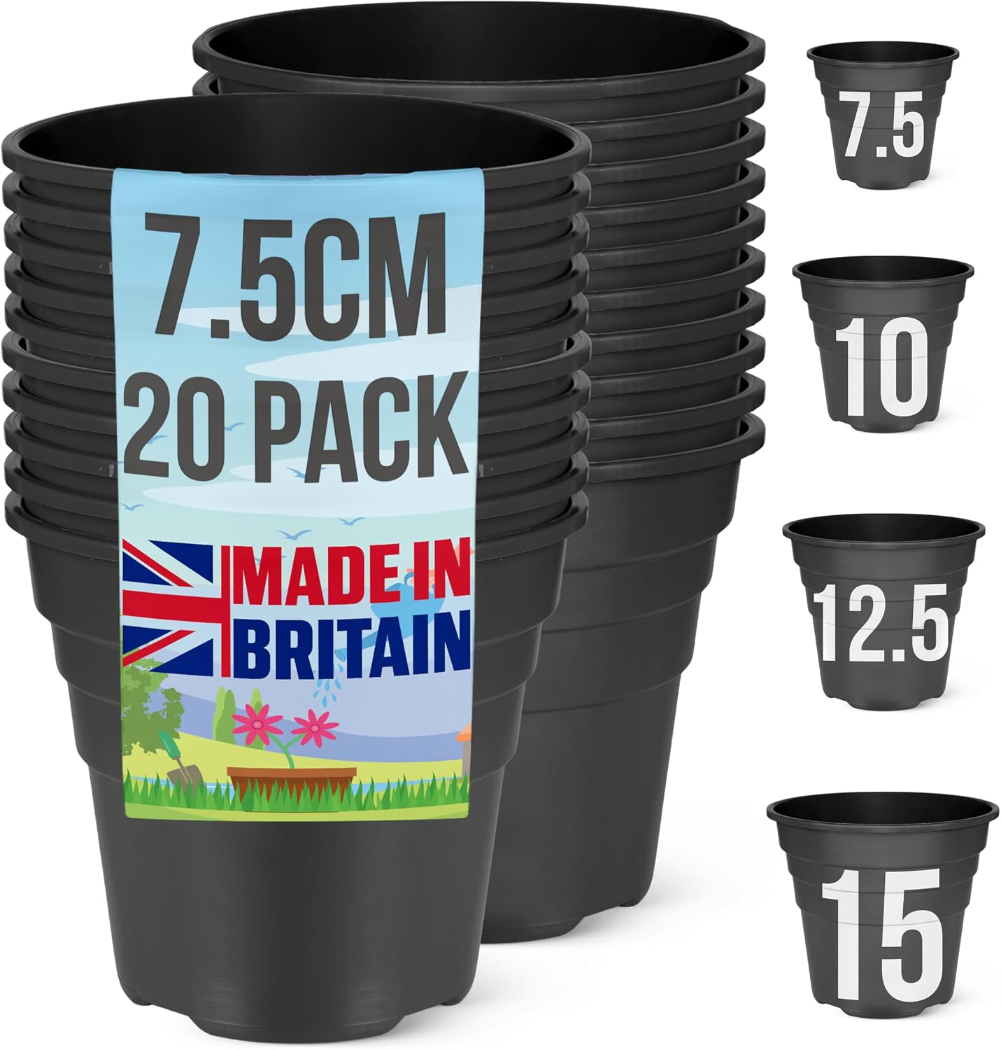 Detalle de Happy Pots 7.5cm Gloss Black 20-Pack