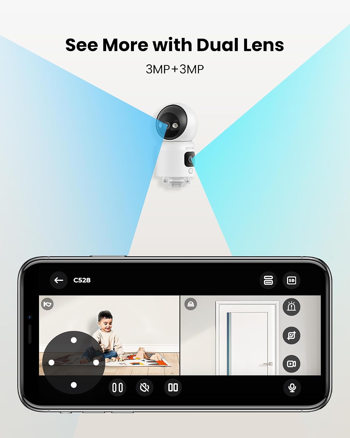 Detalle 2 de ZOSI C528 2K Dual‑Lens Indoor Camera