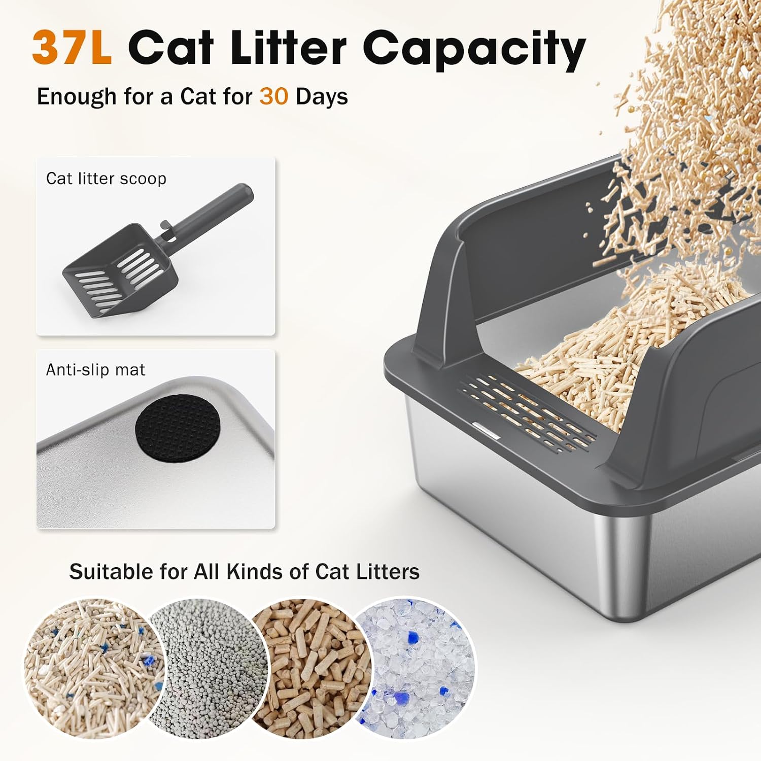 Thumbnail 6 de MIXJOY PTSP0254-DG-0X2 XL Stainless Steel Cat Litter Box, 2-Pack