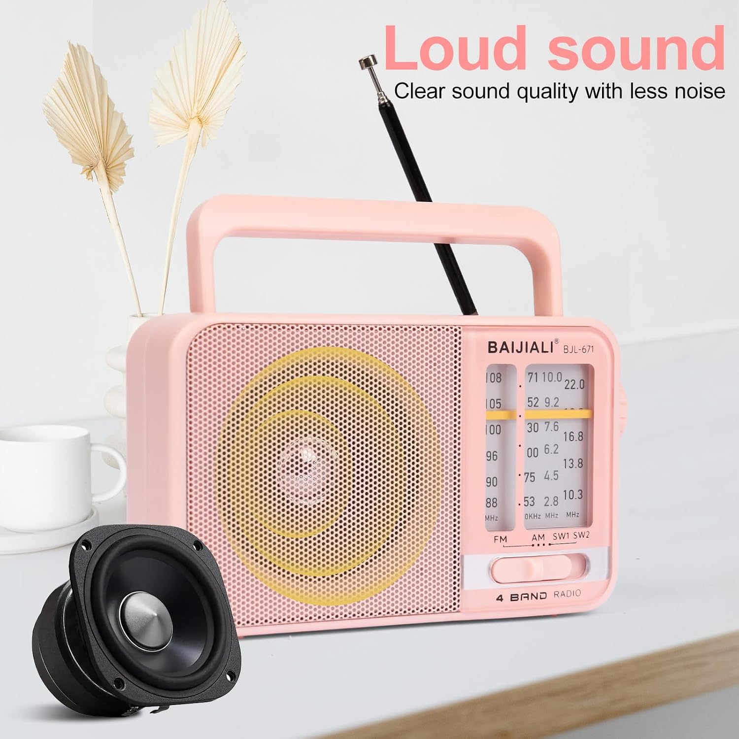 Thumbnail 4 de BAIJIALI BJL-671 Portable AM/FM/SW Radio, Pink, USB-C Rechargeable