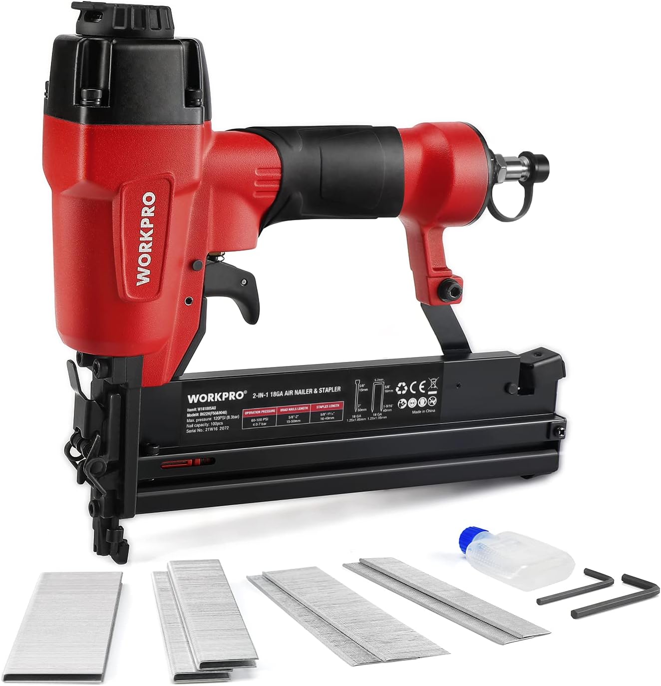 Agrafeuse pneumatique WORKPRO 2 en 1 18GA