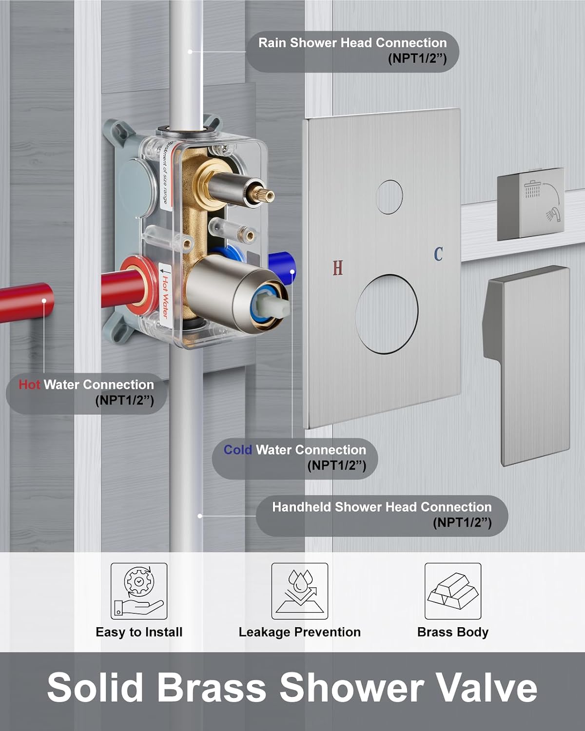Detalle de Aolemi 12-Inch Shower System with Rain Head, Dual-Function Handheld, Brushed Nickel