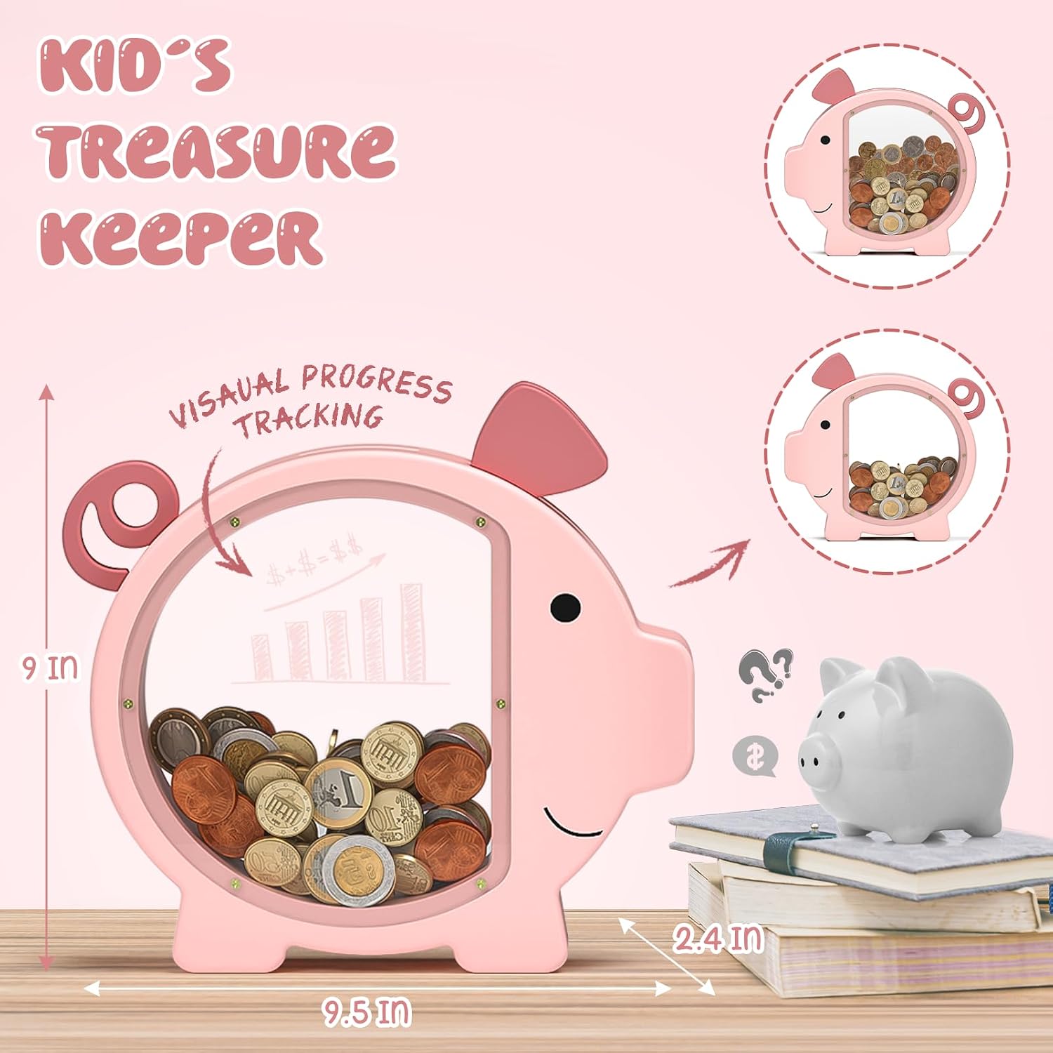 Detalle 2 de Summidate Pink Piggy Bank 9.5 in 🐷