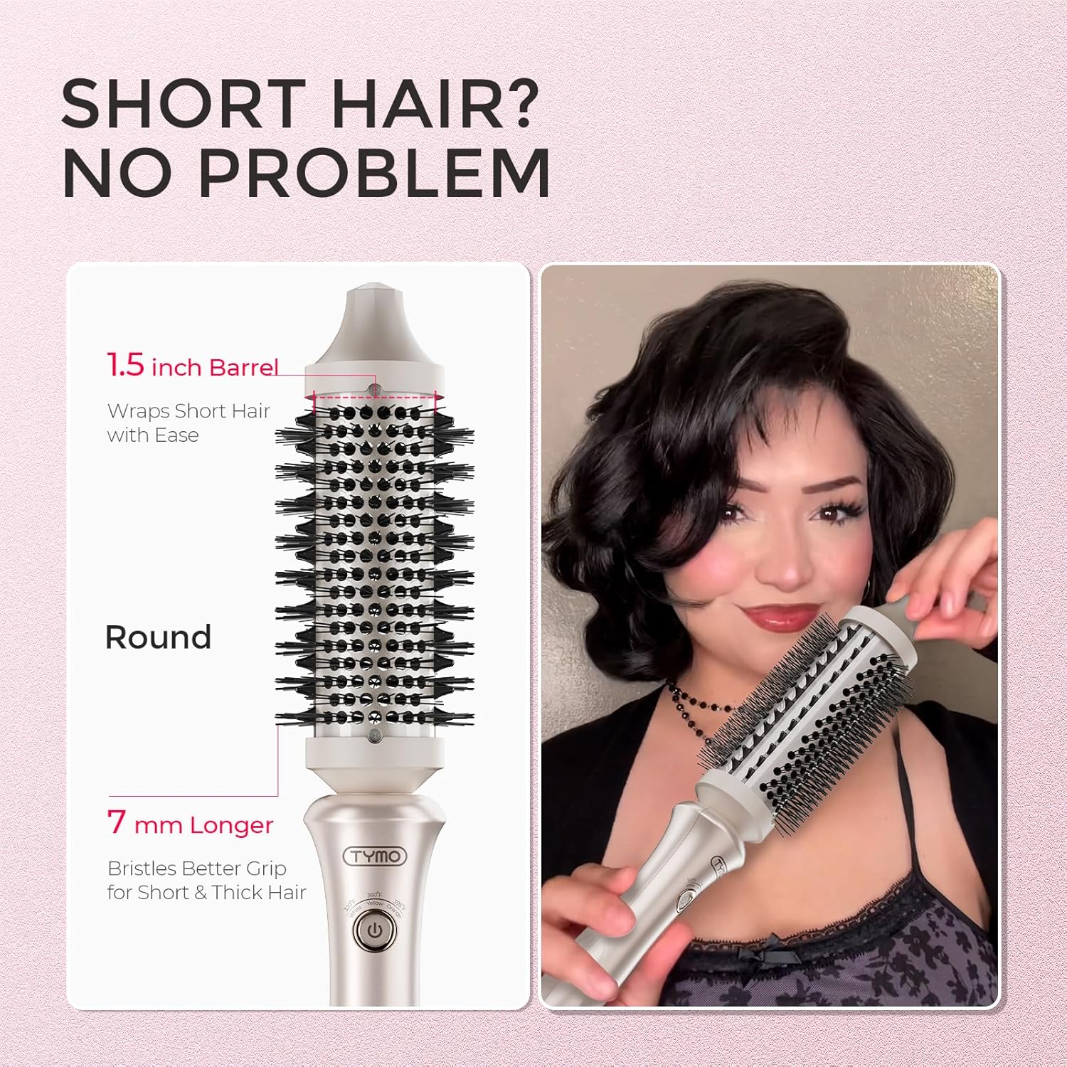 Detalle 2 de TYMO STYLUX Thermal Brush Heated Round Curling Brush (1.7-inch) – 2-in-1 blowout, curls and straightening, dual voltage