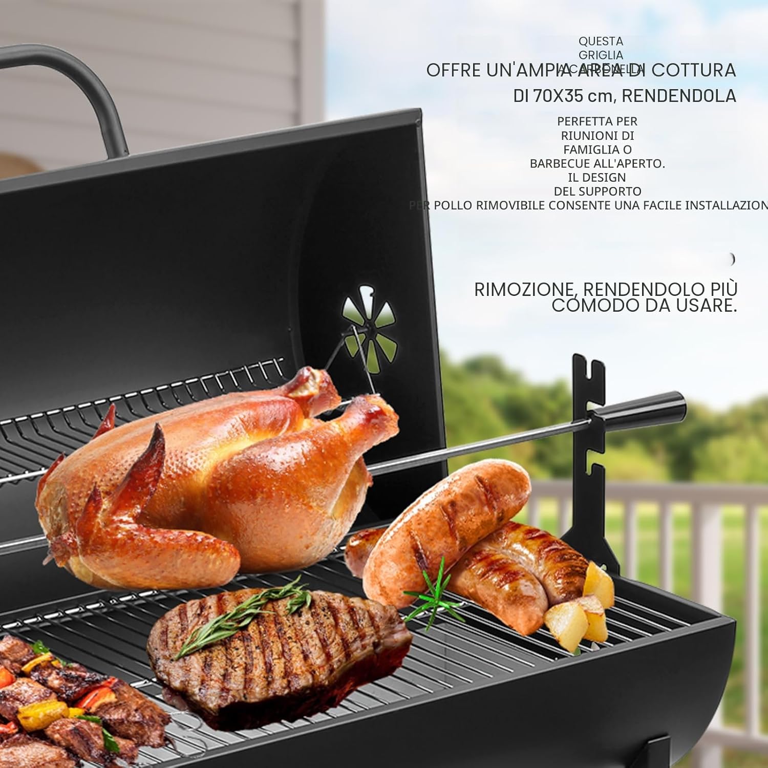 Detalle de TEENO Barbecue a carbonella XXL con griglia 70x35 cm, termometro e cassetto cenere