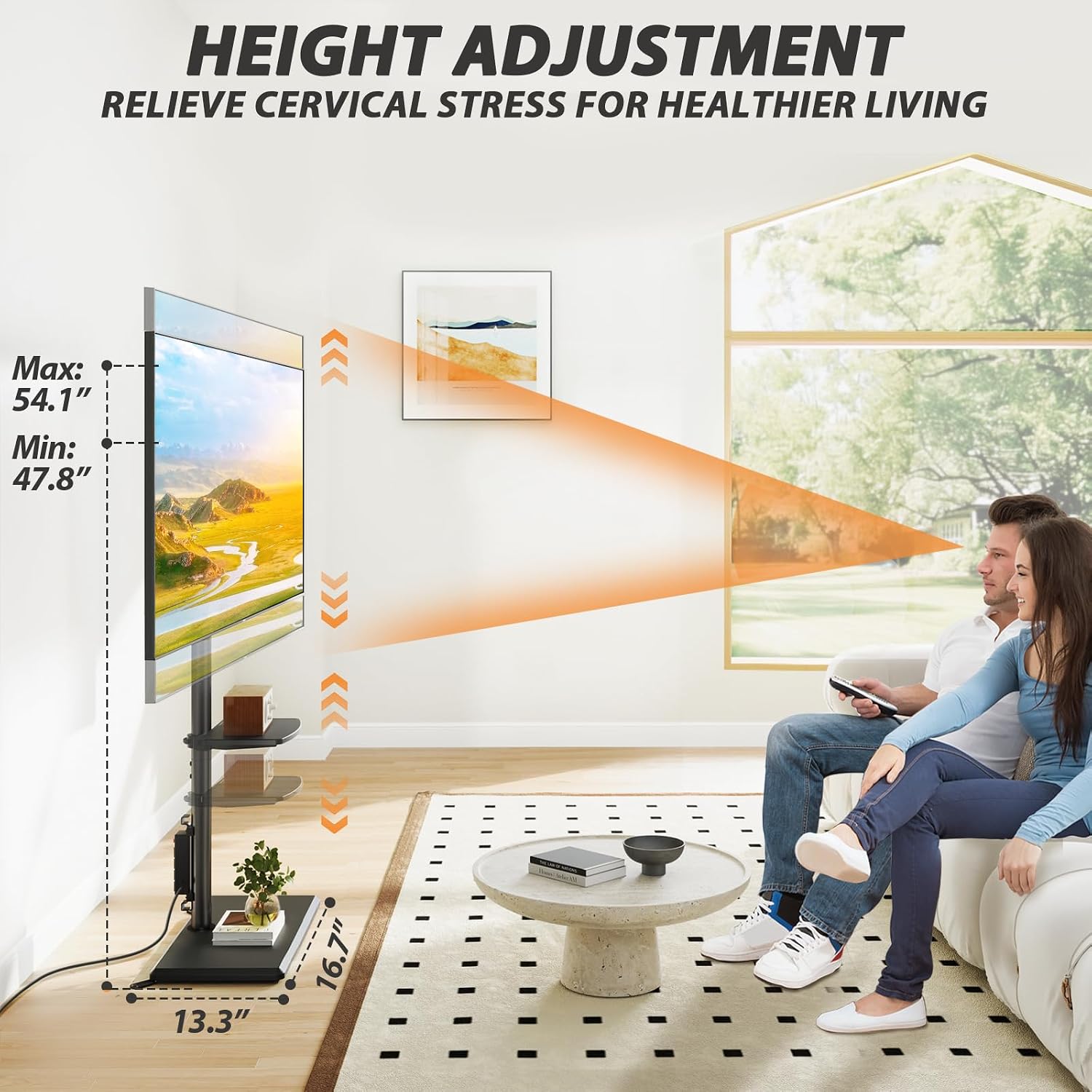 Detalle 2 de TVON Floor TV Stand with Power Outlet for 32-65 inch TVs up to 88 lbs