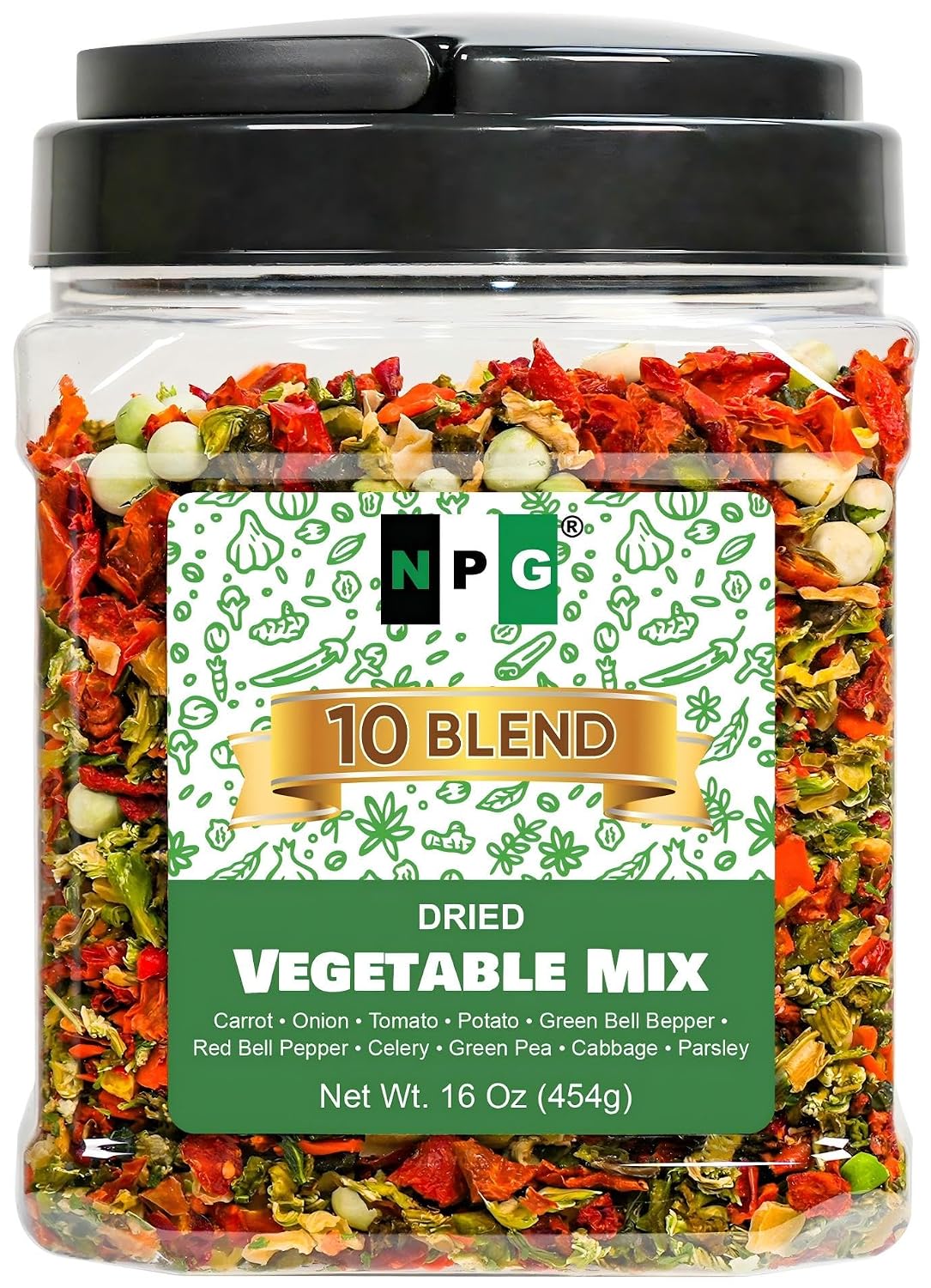 Detalle de Natural Plus Green Dried Vegetable Mix, 10-Blend Dehydrated Vegetables, 16 oz
