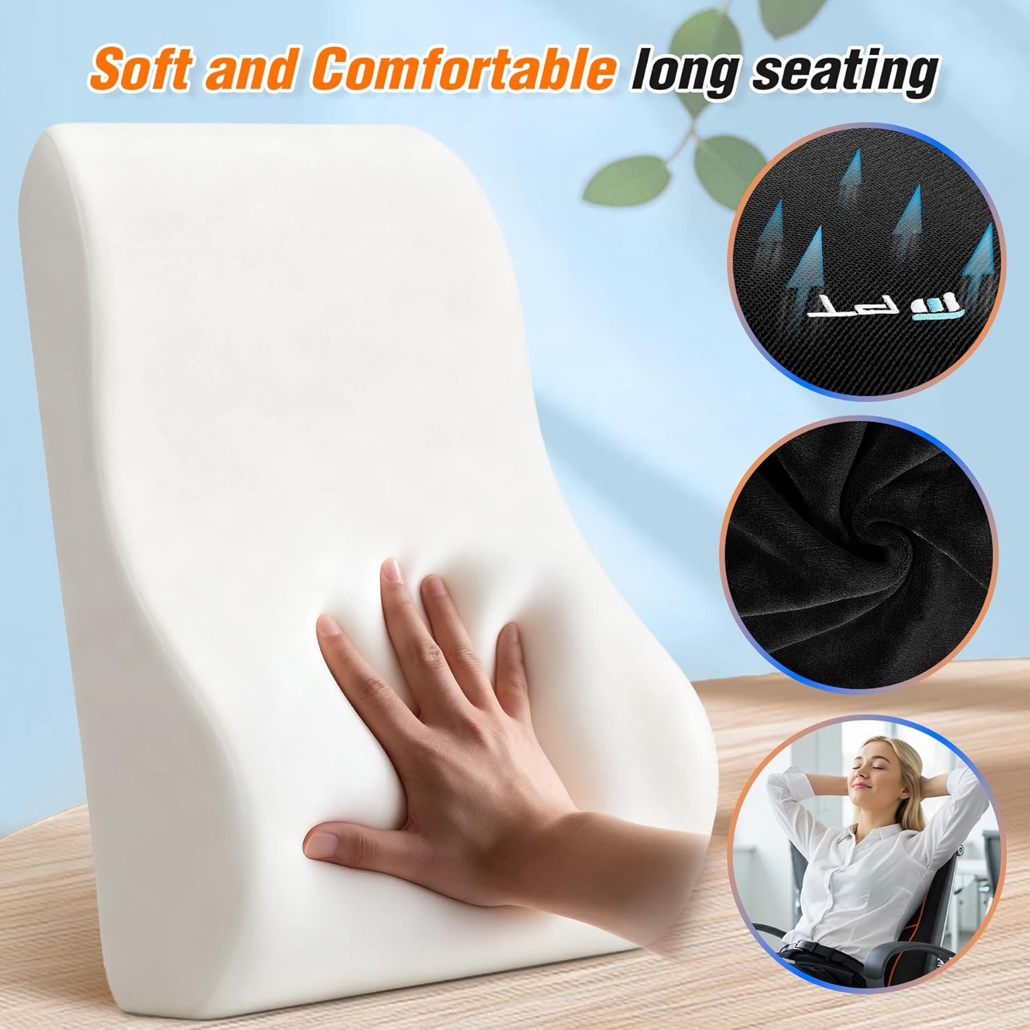 Thumbnail 1 de POOTACK Lumbar Support Cushion (Memory Foam) for Office Chair, Car Seat & Recliner