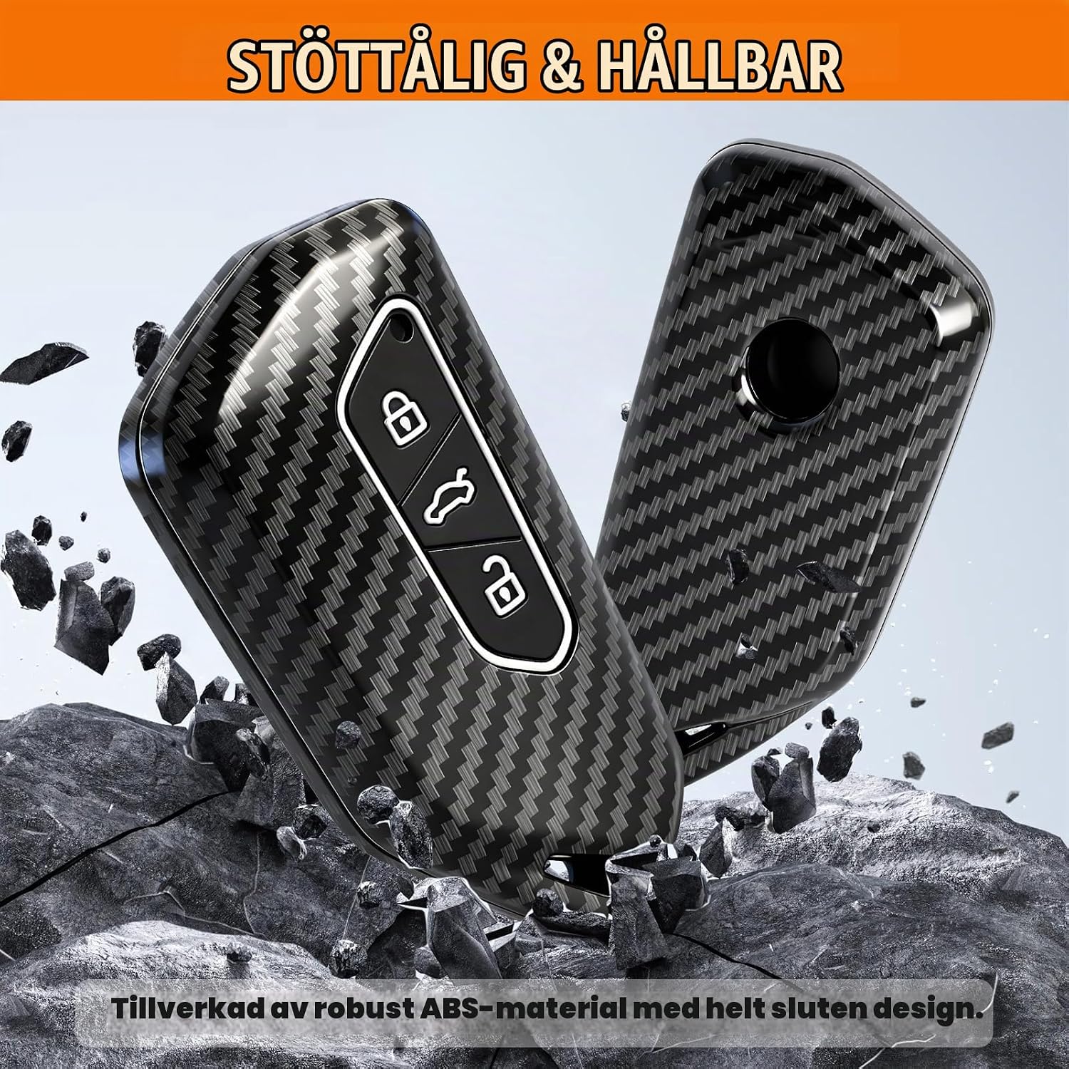 Thumbnail 3 de Connextion SJ-07731 bilnyckelfodral för tre knappar med kolfiberlook och nyckelring