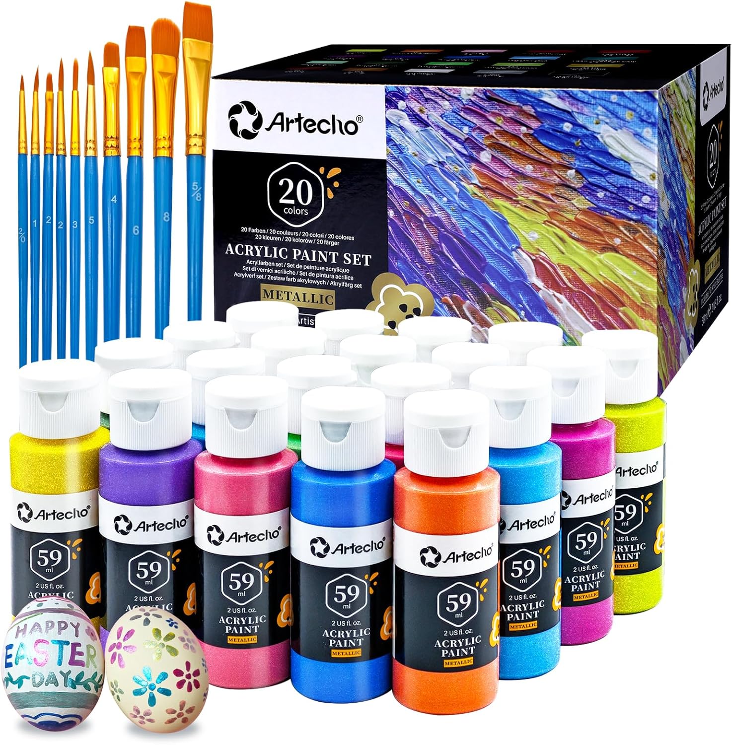 Detalle de Artecho Pinturas Acrílicas Metálicas 20 × 59 ml