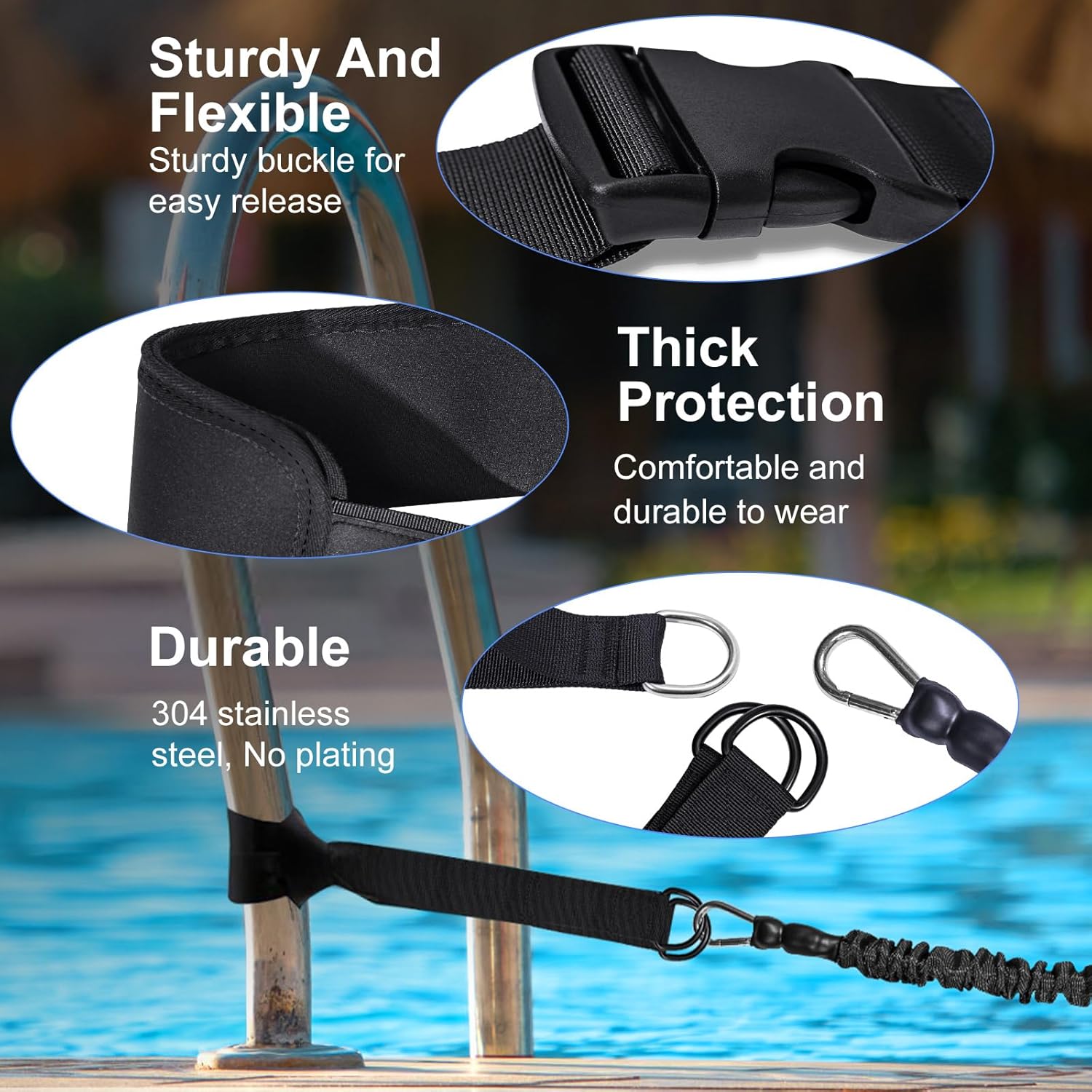 Thumbnail 3 de Guinzaglio da nuoto per piscina: cintura regolabile 2,5–7,5 m per allenamento mirato