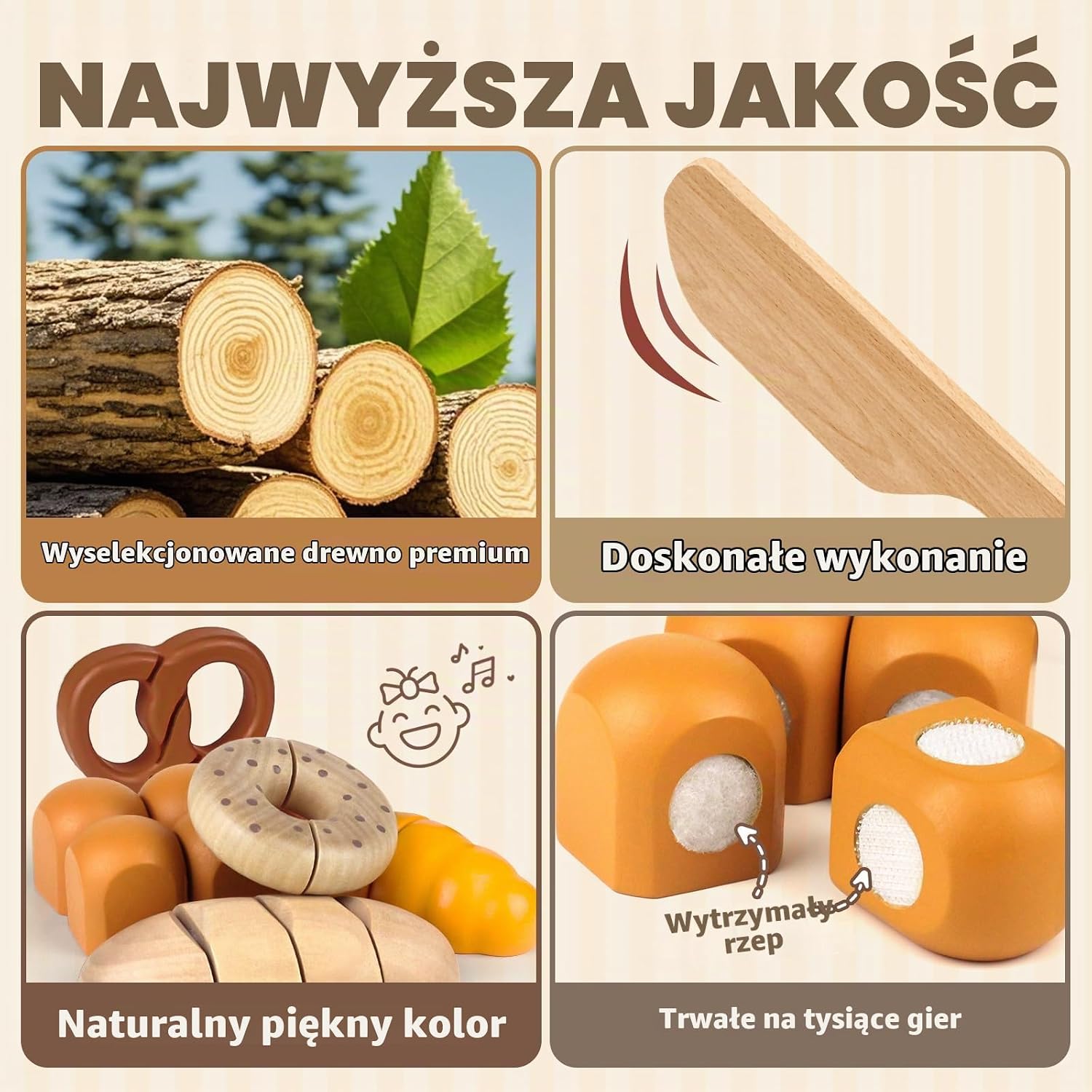 Detalle de Airlab W047-MBAO – drewniany zestaw do krojenia pieczywa dla dzieci