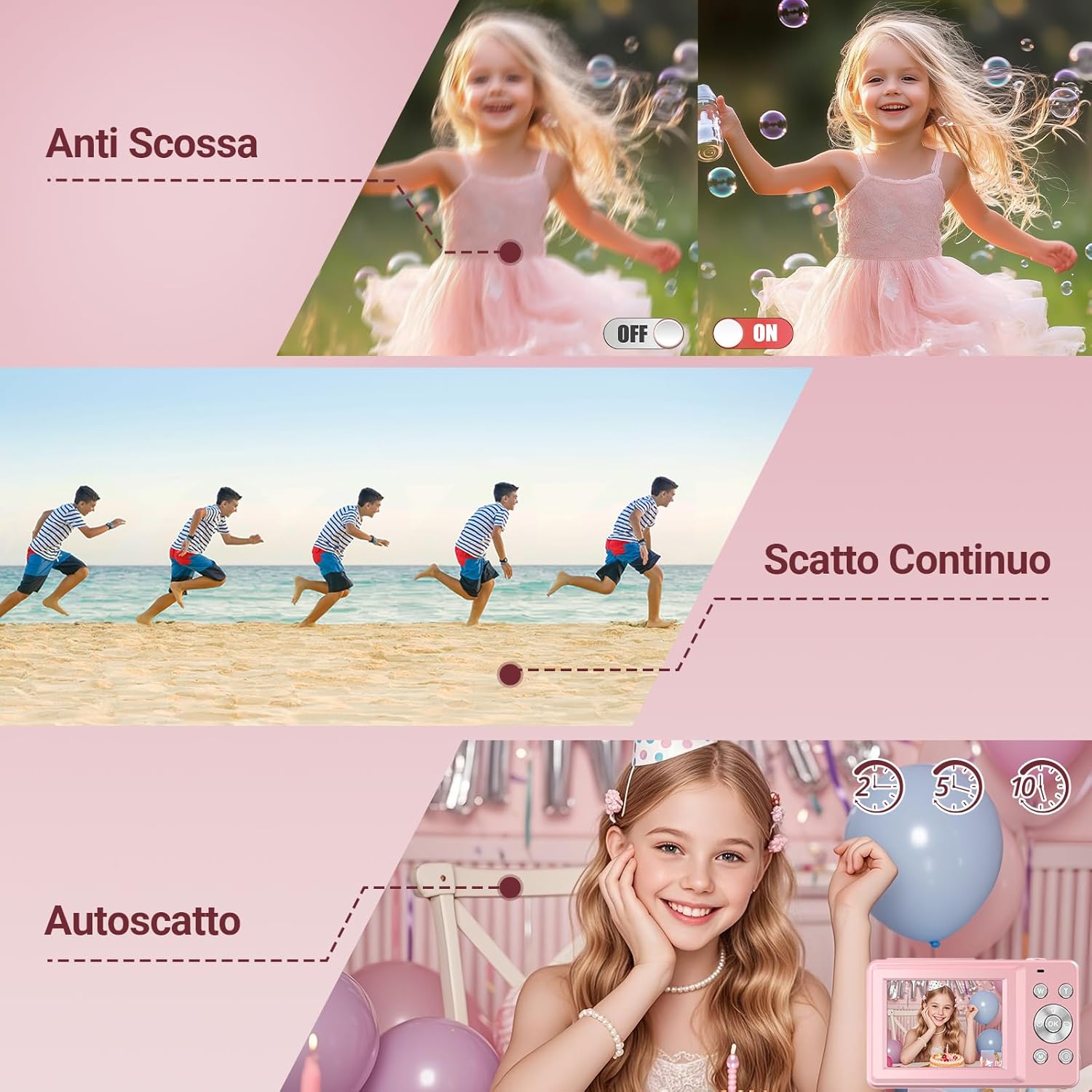 Thumbnail 3 de Fotocamera digitale 44MP con video HD 1080P, anti-shake e display IPS da 2,4" (zoom digitale 16X) rosa