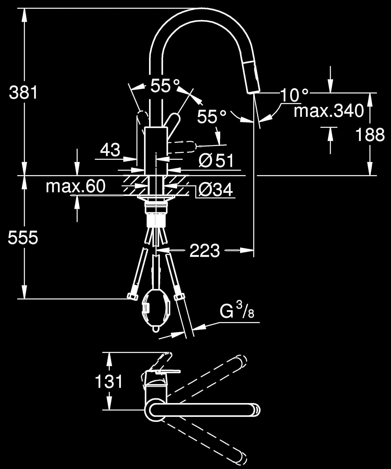 Thumbnail 3 de GROHE Get Kitchen Sink Pull-Out Mixer Tap (381mm, Chrome) with 2 Spray Options