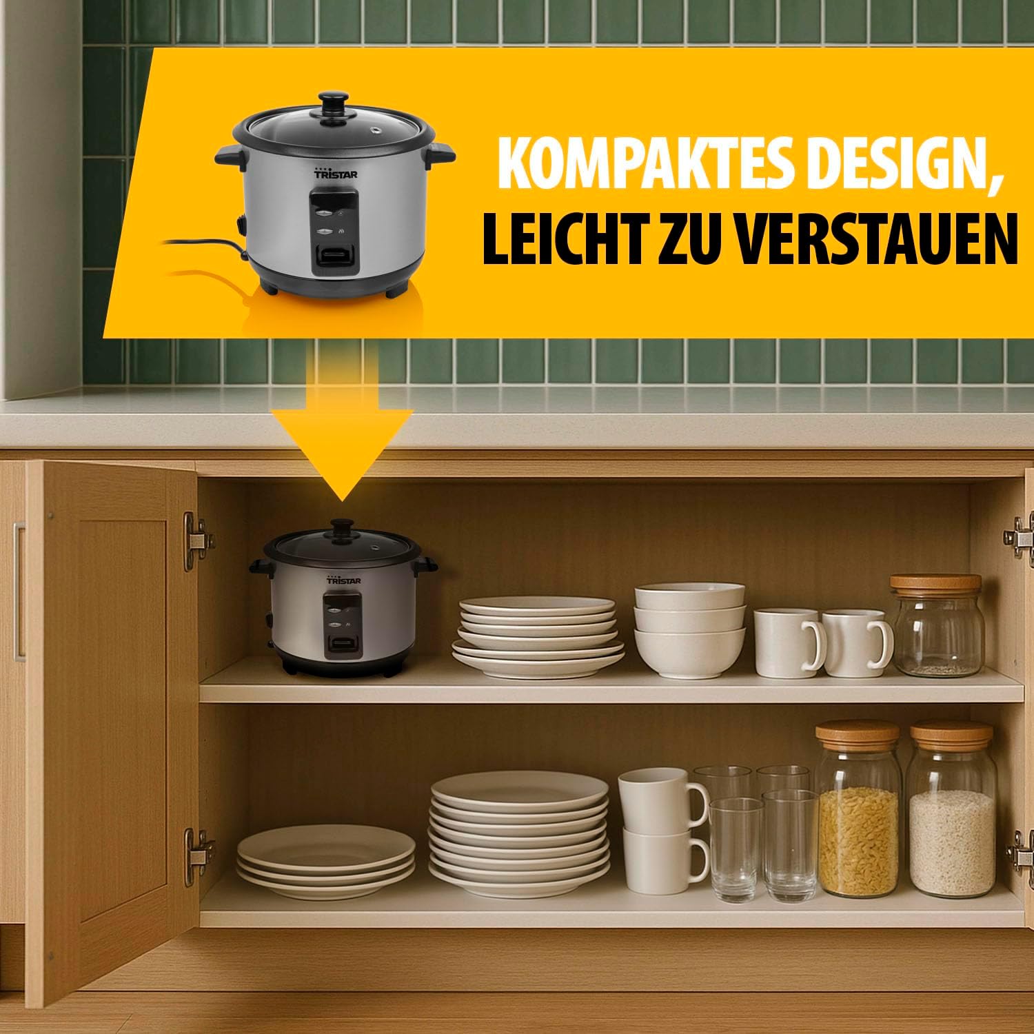 Thumbnail 6 de Tristar Reiskocher RK-6144 – 1 L Kapazität für bis zu 5 Portionen, Edelstahlgehäuse, Dampfeinsatz, Antihaft-Innentopf, Warmhaltefunktion
