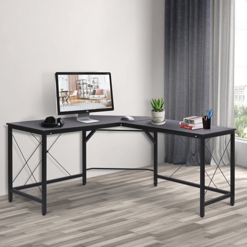 Thumbnail 3 de HomCom Escritorio en L con Marco de Acero 150x150x76 cm – Negro