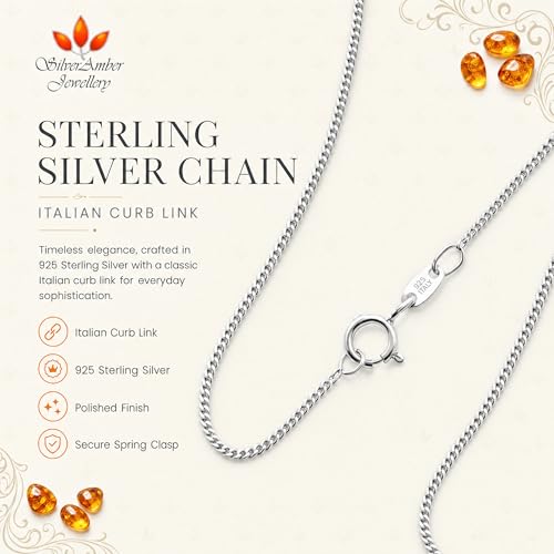 Detalle 2 de SilverAmber Jewellery UK 925 Sterling Silver 18" Delicate Italian Curbs Chain Necklace (0.52 mm) – GCH00518