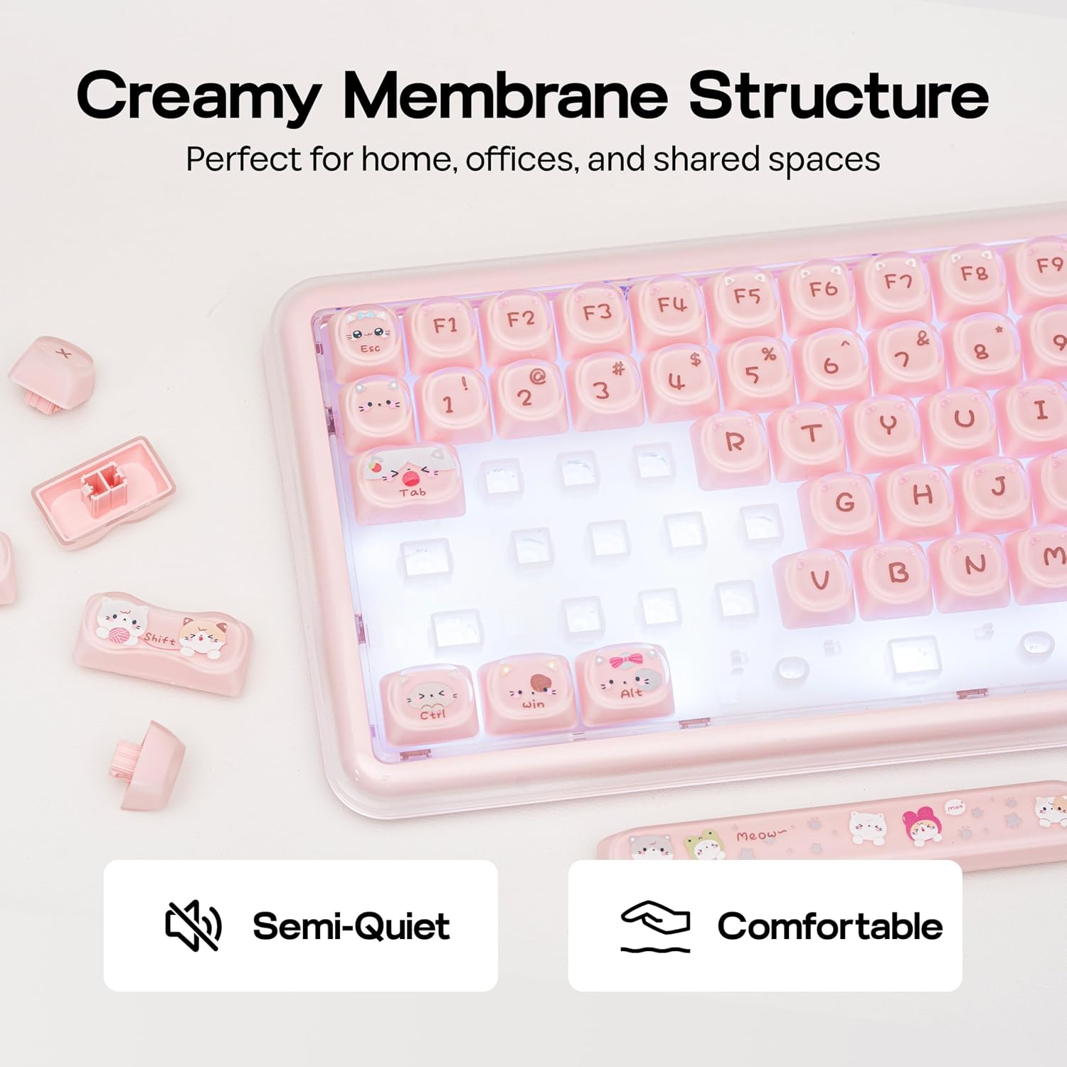 Thumbnail 3 de MechLands X Maorbeng X100 PRO Membrane Gaming Keyboard (96% Layout) with 5000mAh Battery, RGB Backlights, Wireless BT/2.4G, USB-C Wired — Pink