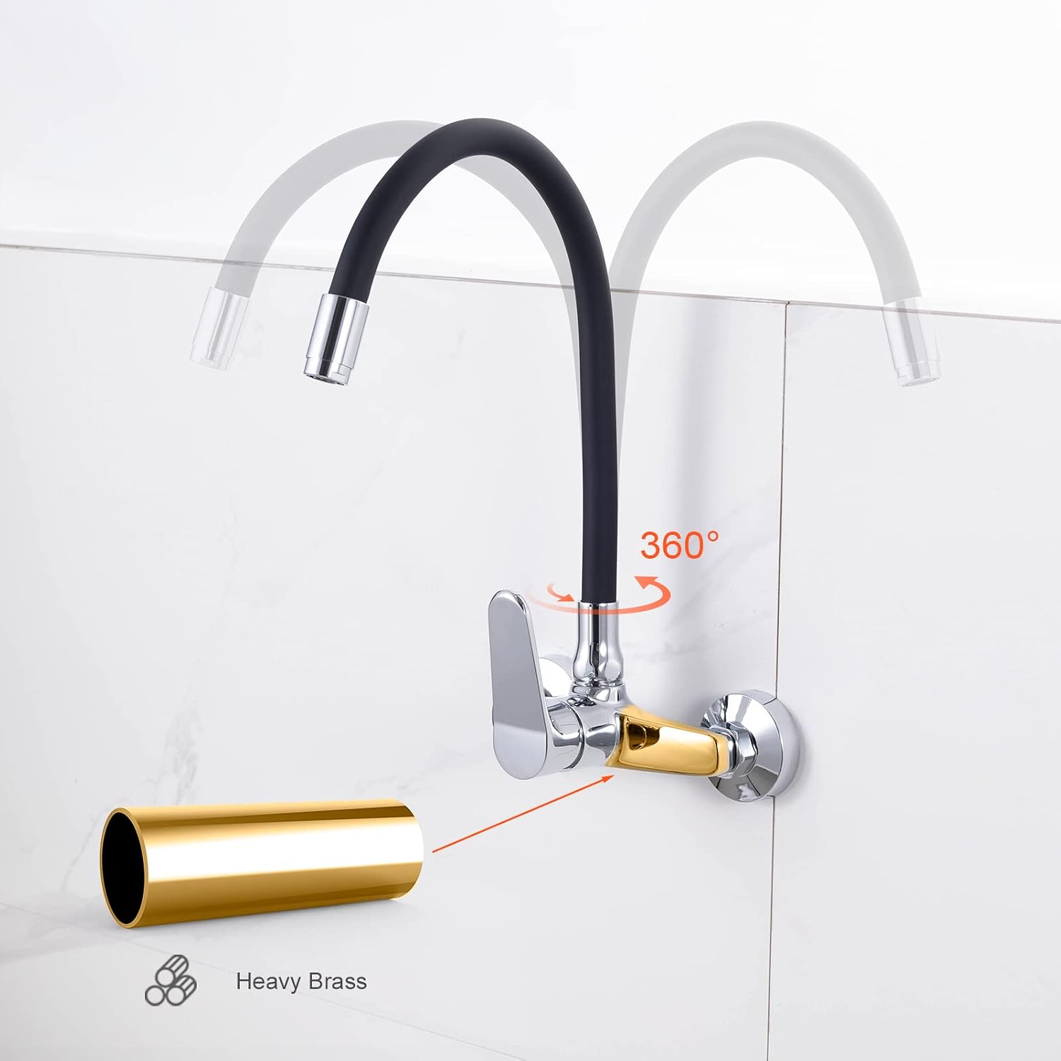 Thumbnail 3 de Ibergrif M16559-2 Wall-Mounted Kitchen Tap, Black, 360° Swivel